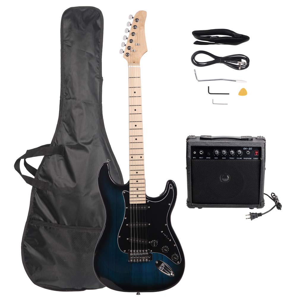 Glarry Full Size Electric Guitar For Music Lover Beginner With 20W Amp And Accessories Pack Guitar Bag (Blue)