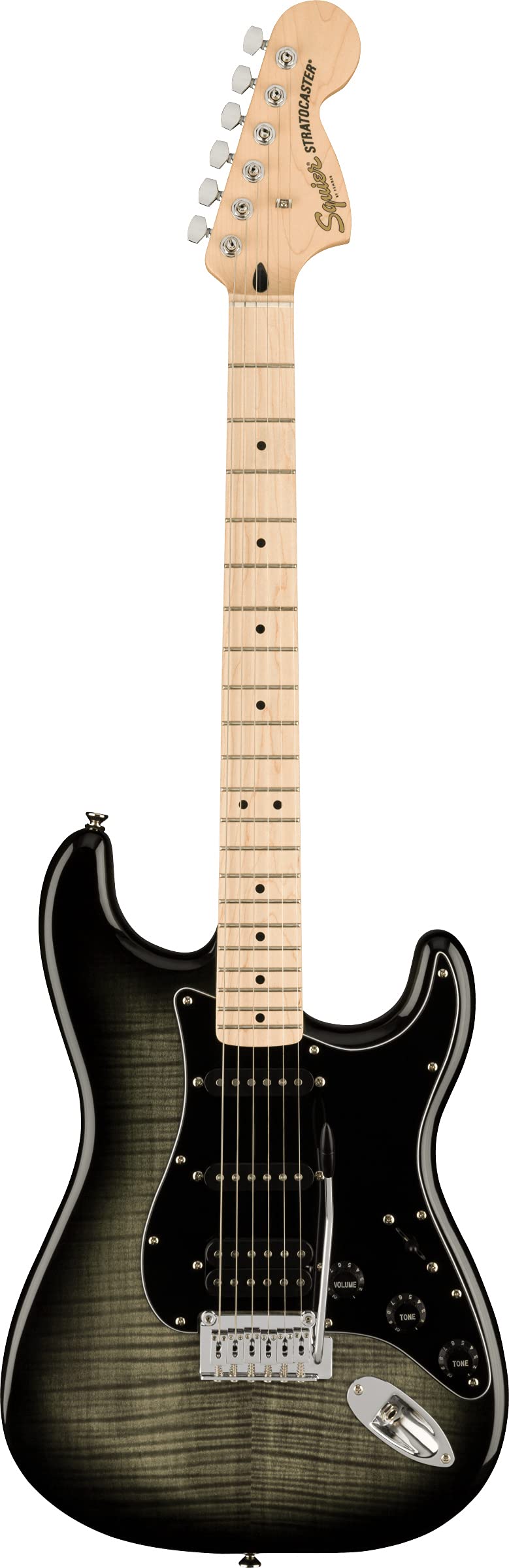 Fender Squier Affinity Stratocaster FMT HSS - Black Burst Bundle with Gig Bag, Tuner, Strap, Picks, and Austin Bazaar Instructio