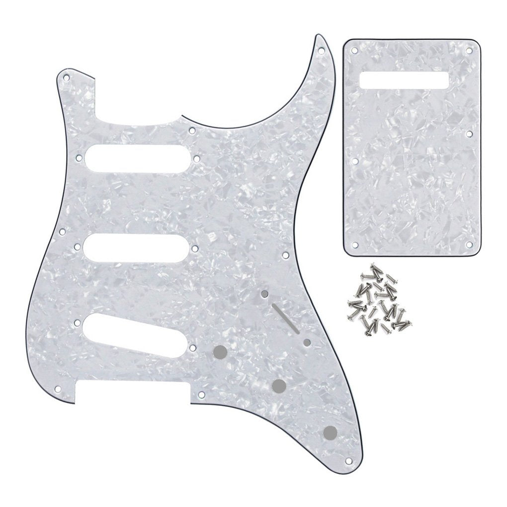 Fleor Sss 8 Hole St Guitar Pickguard Backplate Tremolo Cavity Cover With Screw For Vintage St Style Guitar Parts, 4Ply White Pea