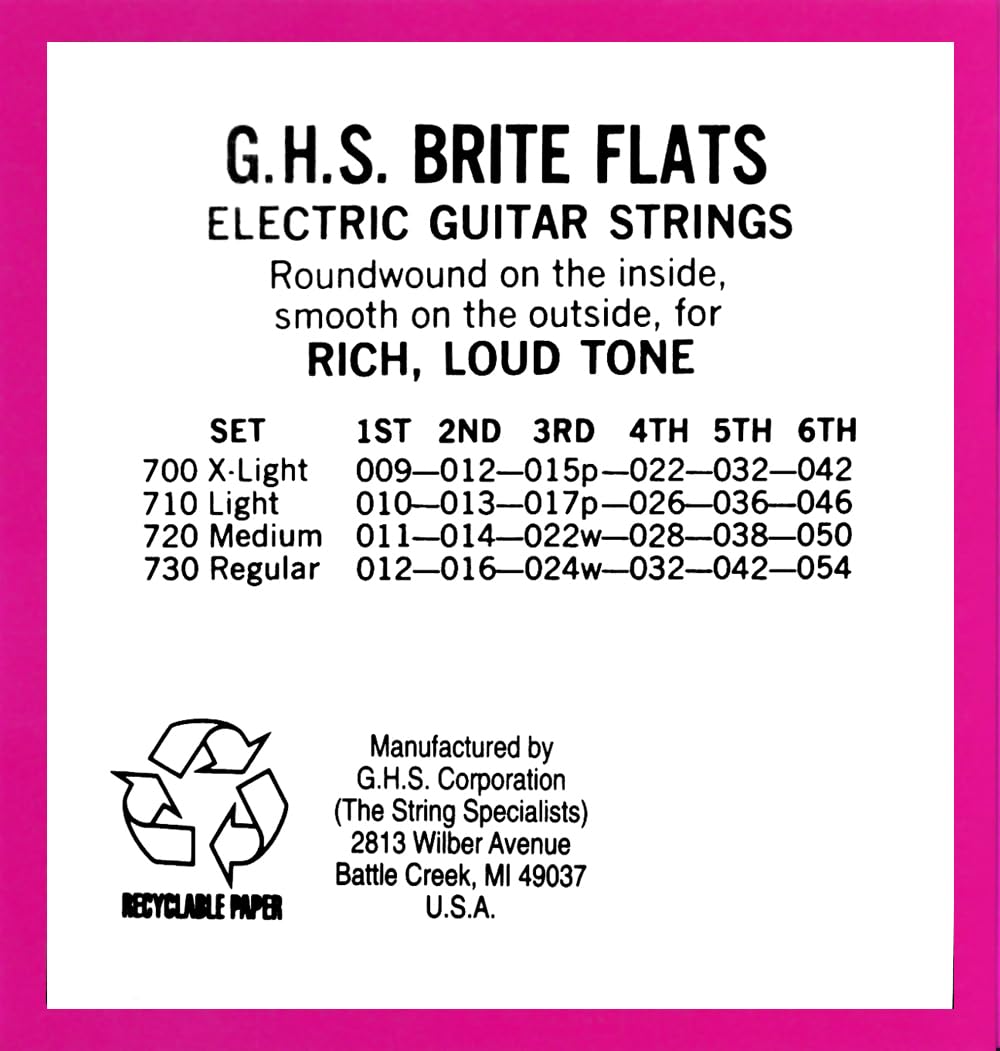 GHS String - Brite Flats Flatwound Guitar Strings - Extra Light - (Model: 700) - 009-042