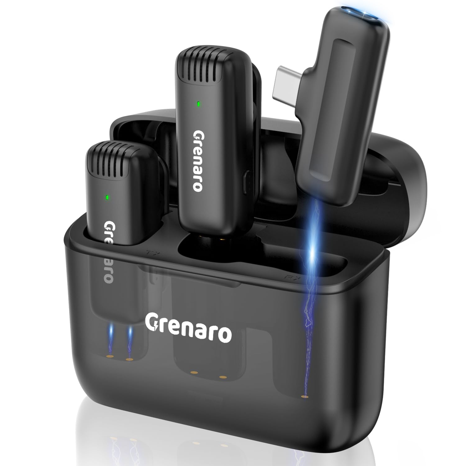 Grenaro J13 Wireless Mic For Youtube, 3-Level Adjustable Micnoise Reduction Lapel Mic With Charging Case, Wireless Mic For Video