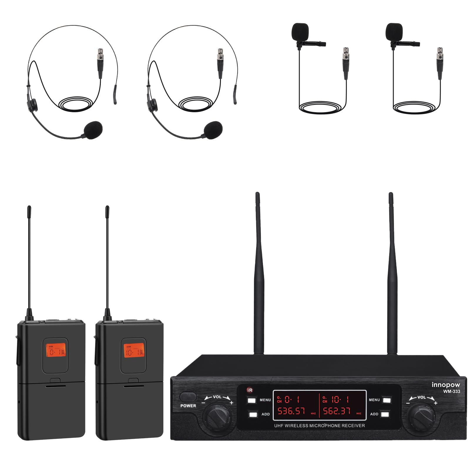 innopow 200-Channel Wireless Lavalier Microphone, Dual UHF Bodypack Cordless Lavalier Mic System Set, Auto Scan, Long Range 200-