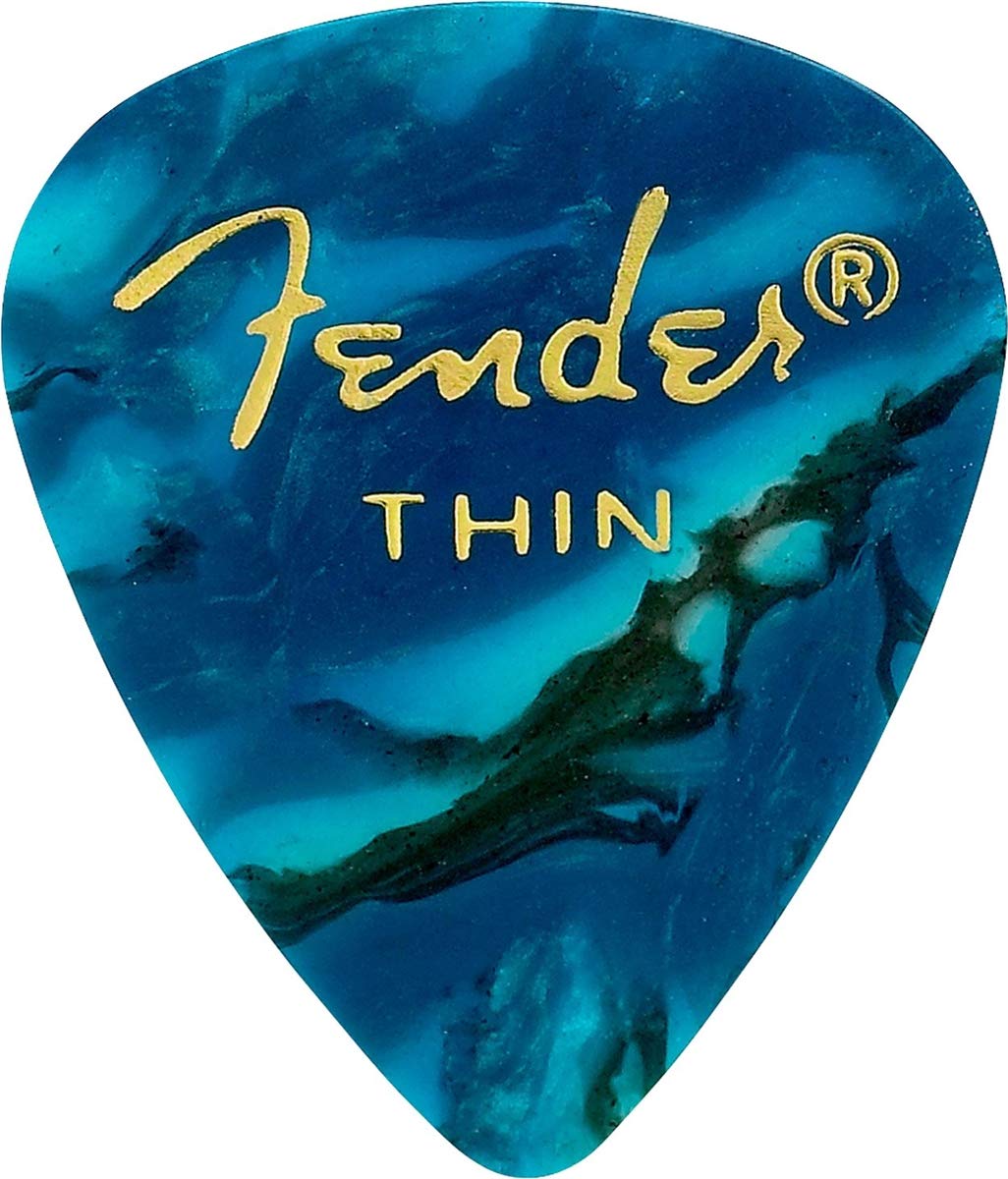 Fender Premium Celluloid Guitar Picks 351 Shape, Ocean Turquoise, Thin, 12-Pack