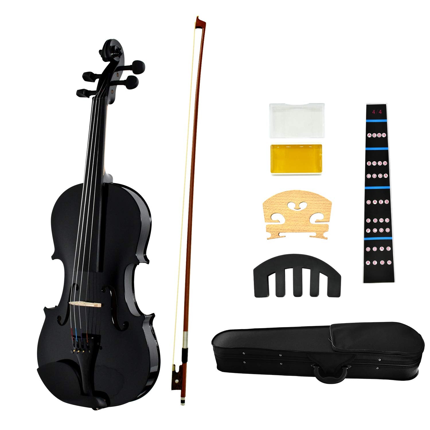 Juarez Legn Full Size 4/4 Violin Kit, Jrv100Bk With Bow, Rosin, Fretboard Sticker, Mute, Bridge, Oblong Case, Onxy Black