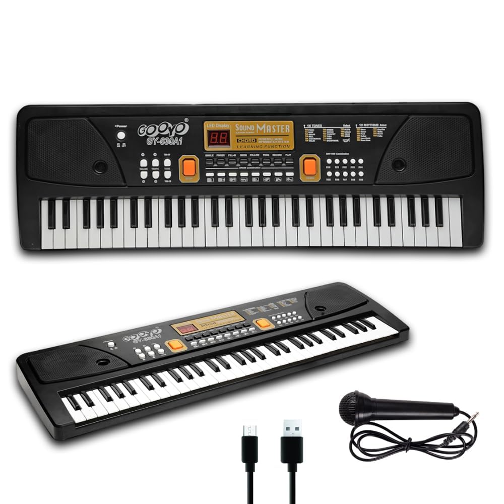Toofun 61-Key Musical Piano Keyboard With Microphone | 10 Rhythms, 16 Tones, 6 Demos, Song Record Feaure | Dual Power Supply (Us