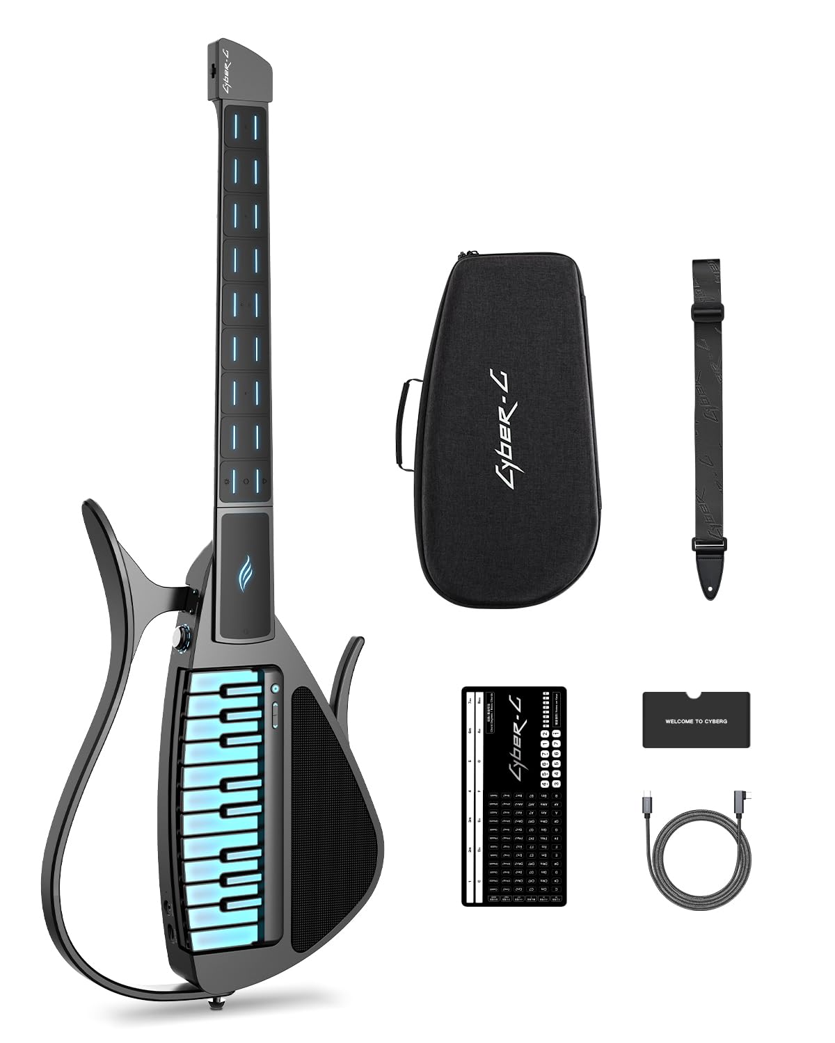 Enya Cyber-G Stringless Smart Guitar, Foldable Travel Backing Guitarra, Built-In Drum Machine & Bassline, 20 Instrument Sounds F