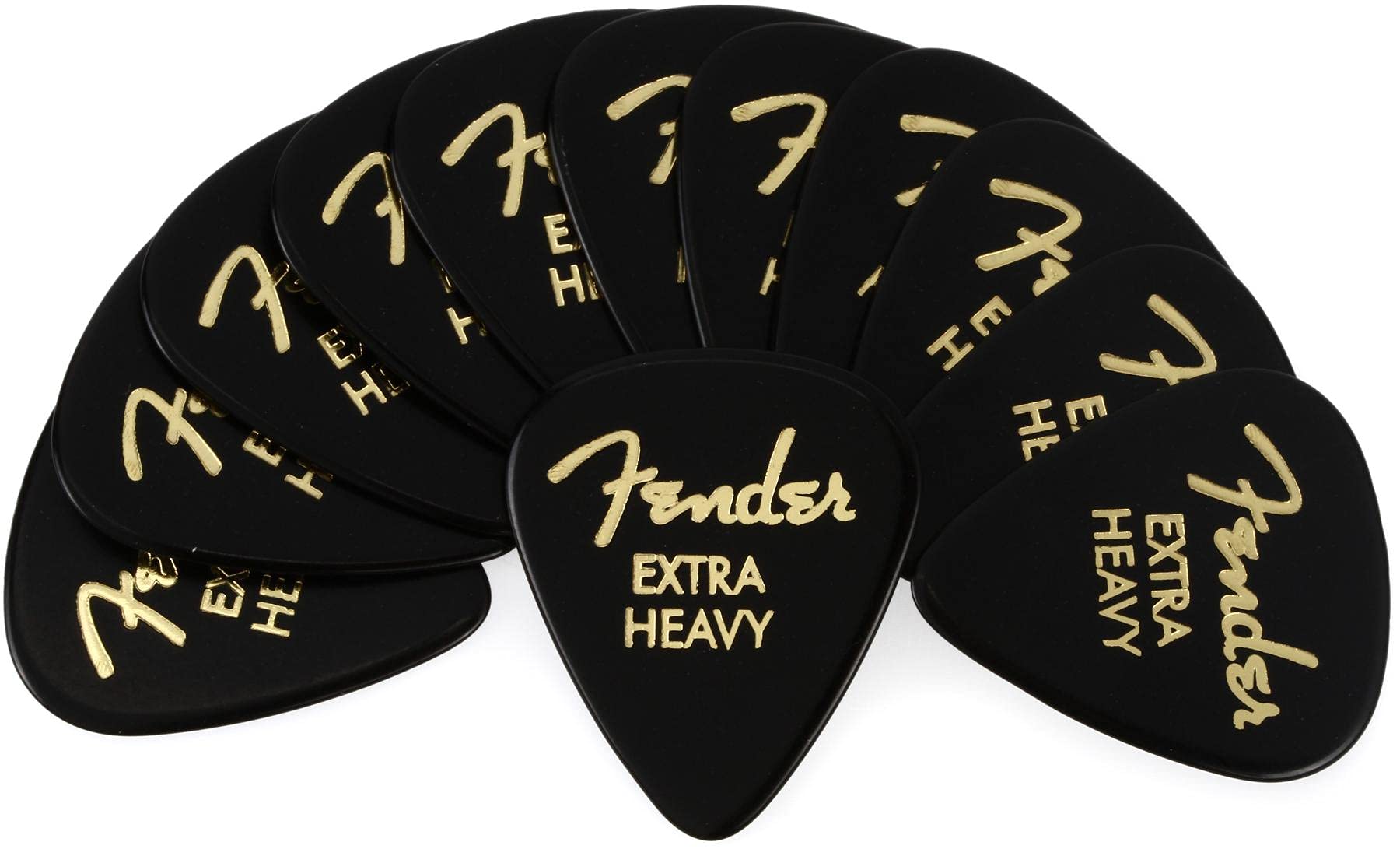 Fender Classic Celluloid Guitar Picks 351 Shape, Black, Extra Heavy, 12-Pack
