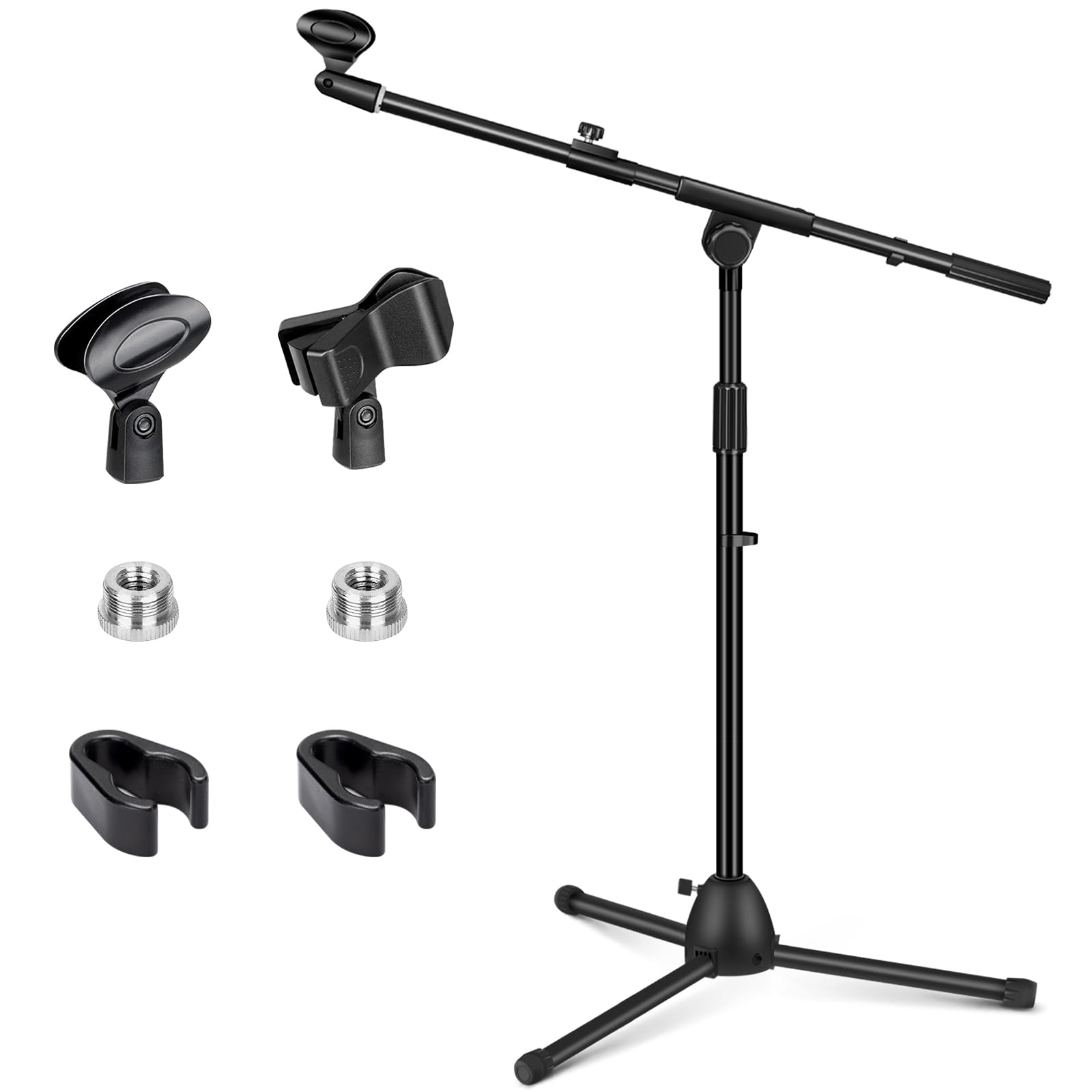 CAHAYA Microphone Stand Heavy-Duty Super Resistent Tripod Boom Universal Mic Stand with 2 Mic Clips for Most Mics Height Adjusta