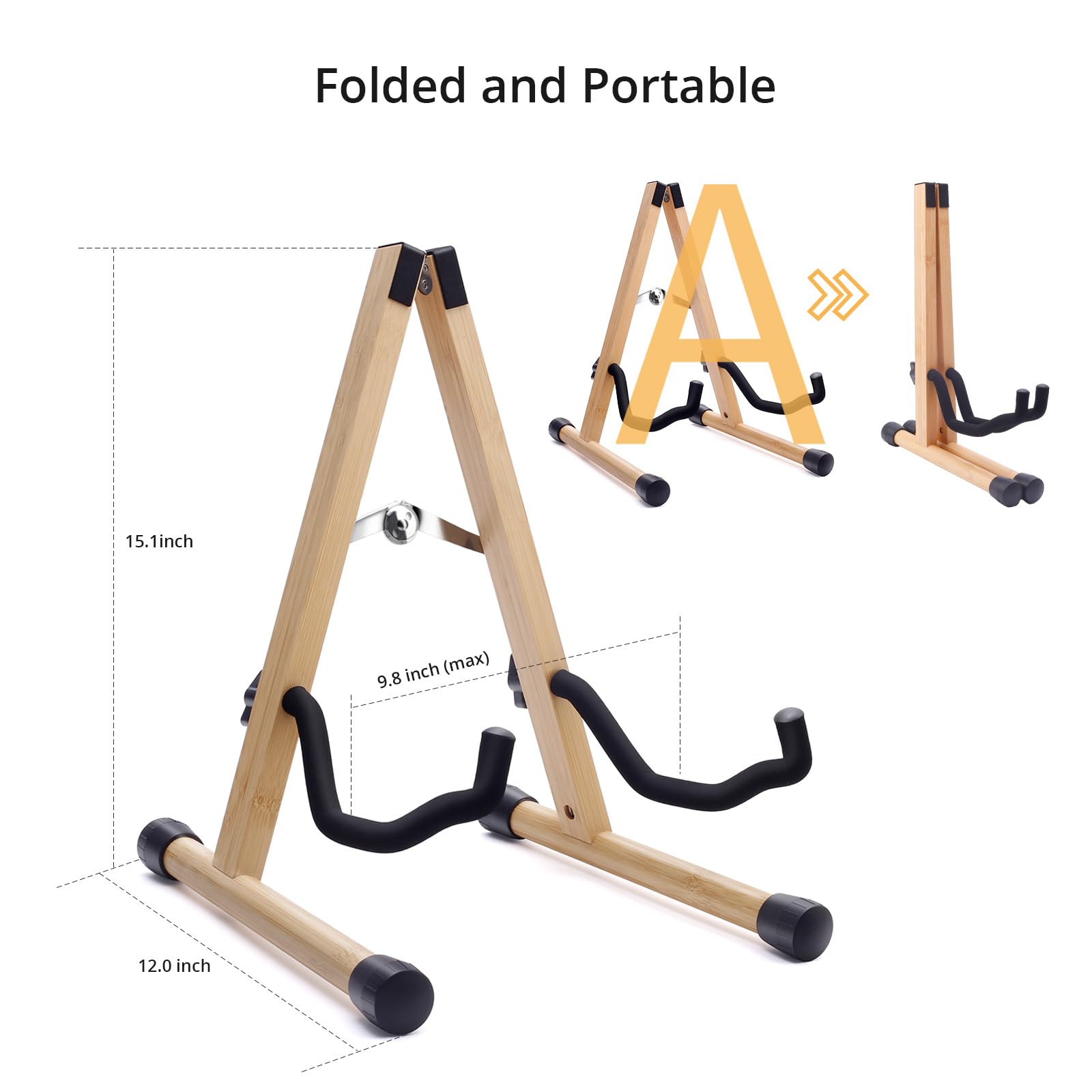 MUSO Bamboo Guitar Stand, A-Frame Folding Holder, Easy Assembly and Portable, For Acoustic Guitar, Electric Bass,Violin, Viola,C