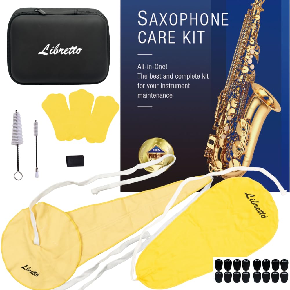 Libretto Alto Saxophone Cleaning Kit With Eva Case, Including 2 Microfiber Cleaning Swabs, 16 Mouthpiece Cushions, Mouthpiece Br