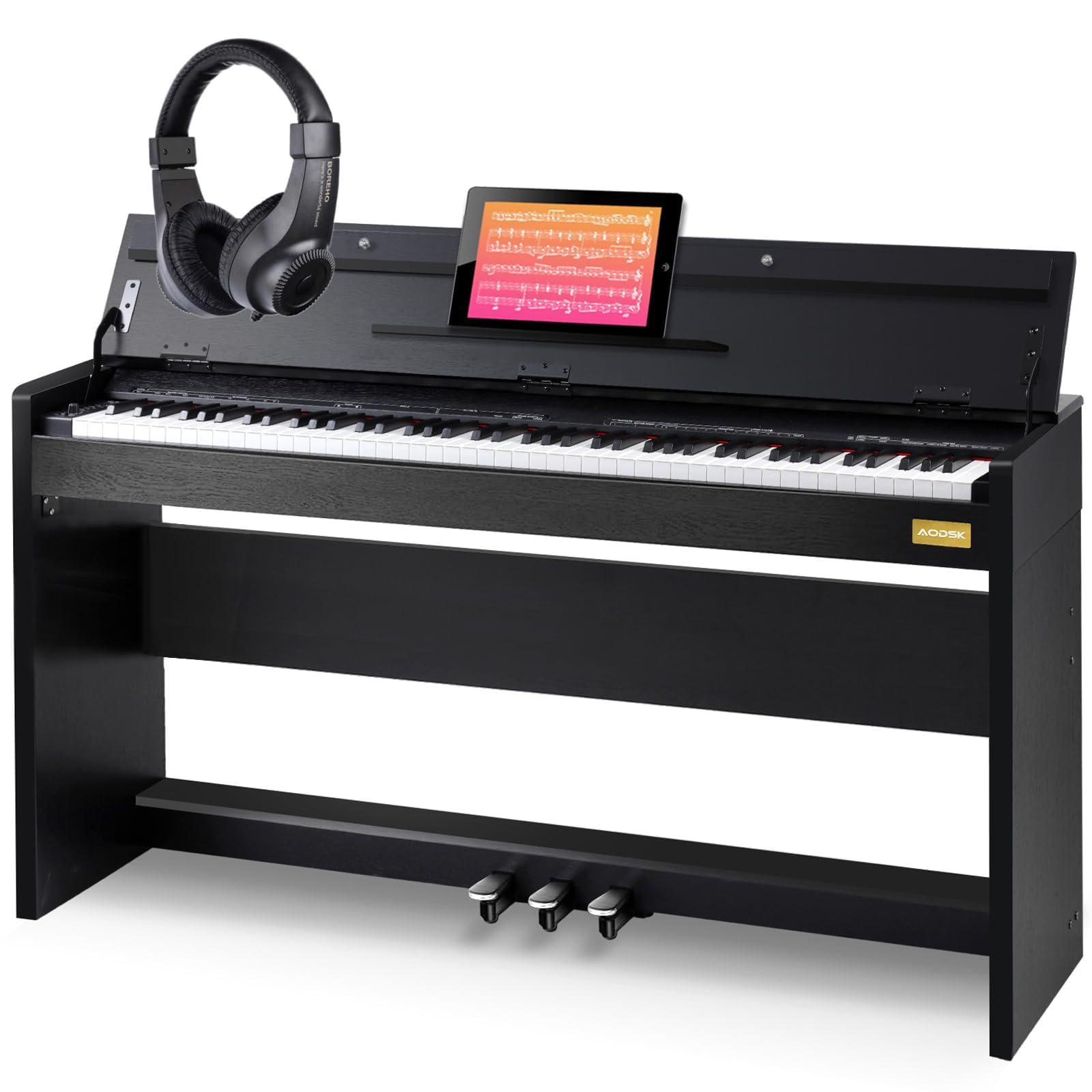 AODSK 88 Key Weighted Action Digital Piano,Grade Hammer Action Keyboard with Furniture Stand and Triple Pedals for Beginner Kids