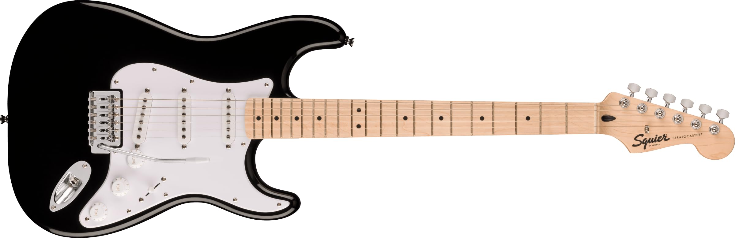 Squier Sonic Stratocaster Electric Guitar, With 2-Year Warranty, Black, Maple Fingerboard, White Pickguard