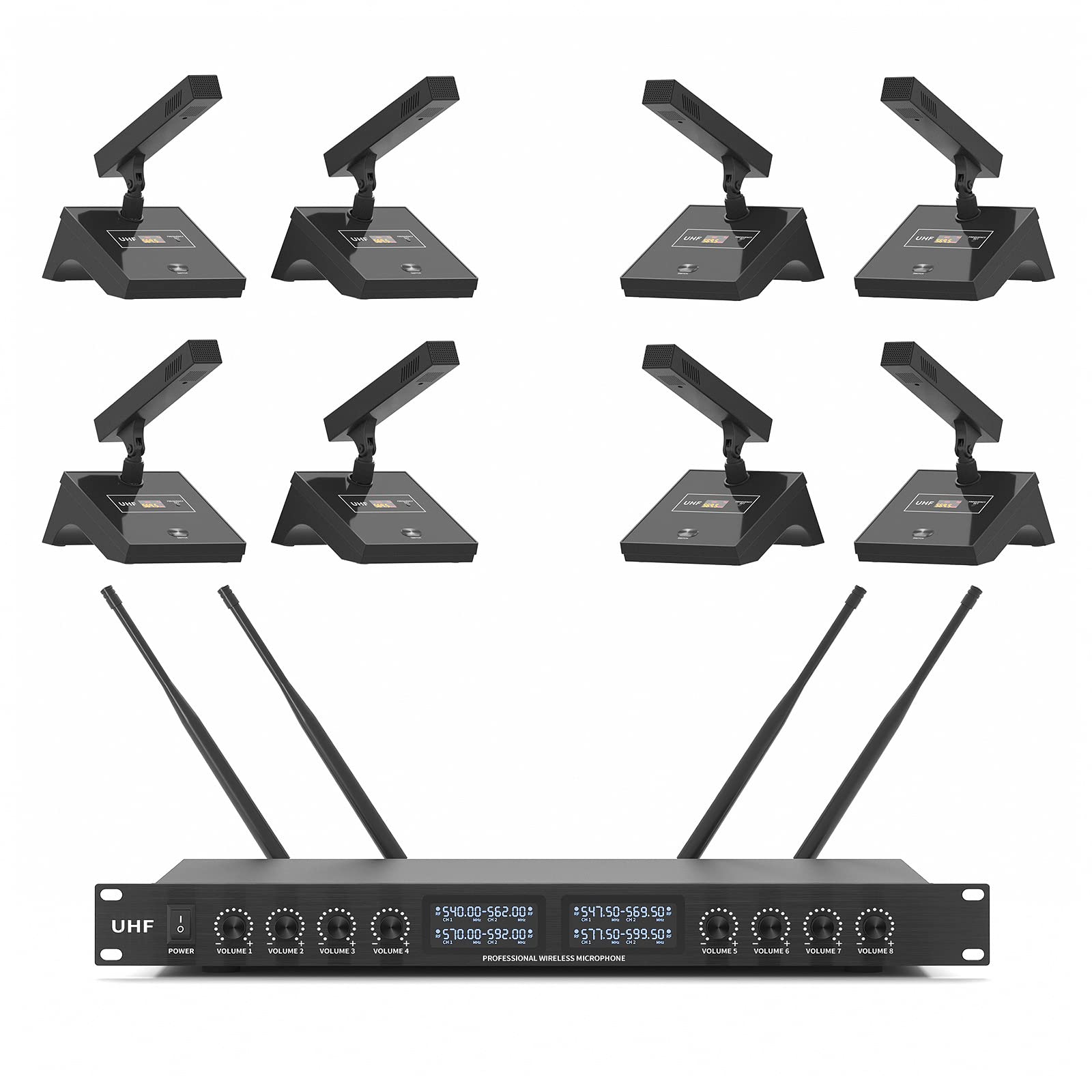 Xtuga Yt8 Uhf 8 Channels Desktop Gooseneck Microphone System Conference Mics Super-Low Background Noise For Large Conferences, P