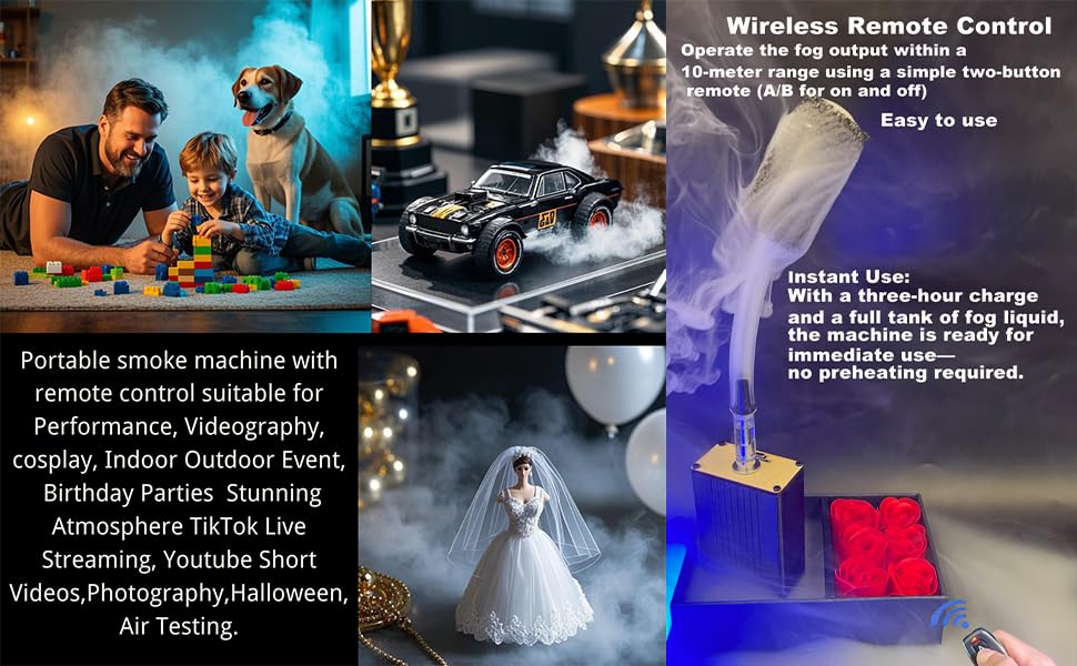 Mini Fog Machine,Smoke Machine for Outdoor Events DJ Parties Photography,Indoor Stage Effects,Halloween (Rectangle Black)