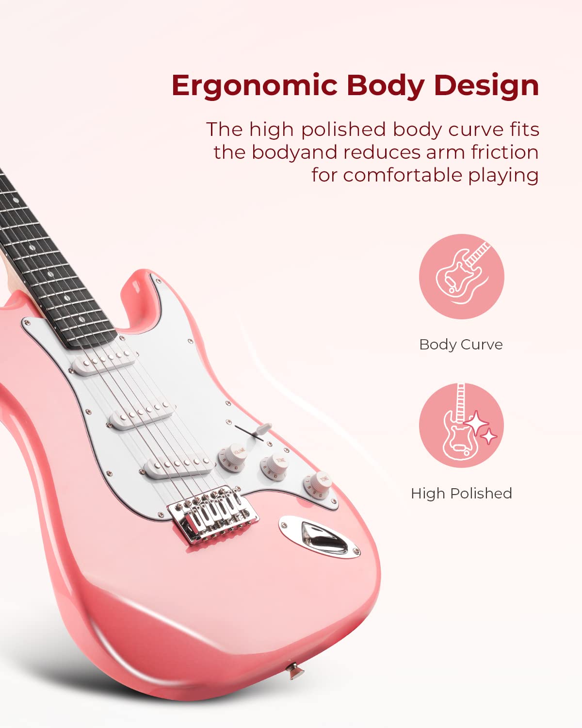 Vangoa 39 Inch Full Size Electric Guitar Beginner Kit Solid Body Pink with Amp, Package with Bag, Tremolo Bar, Strings, Tuner, P