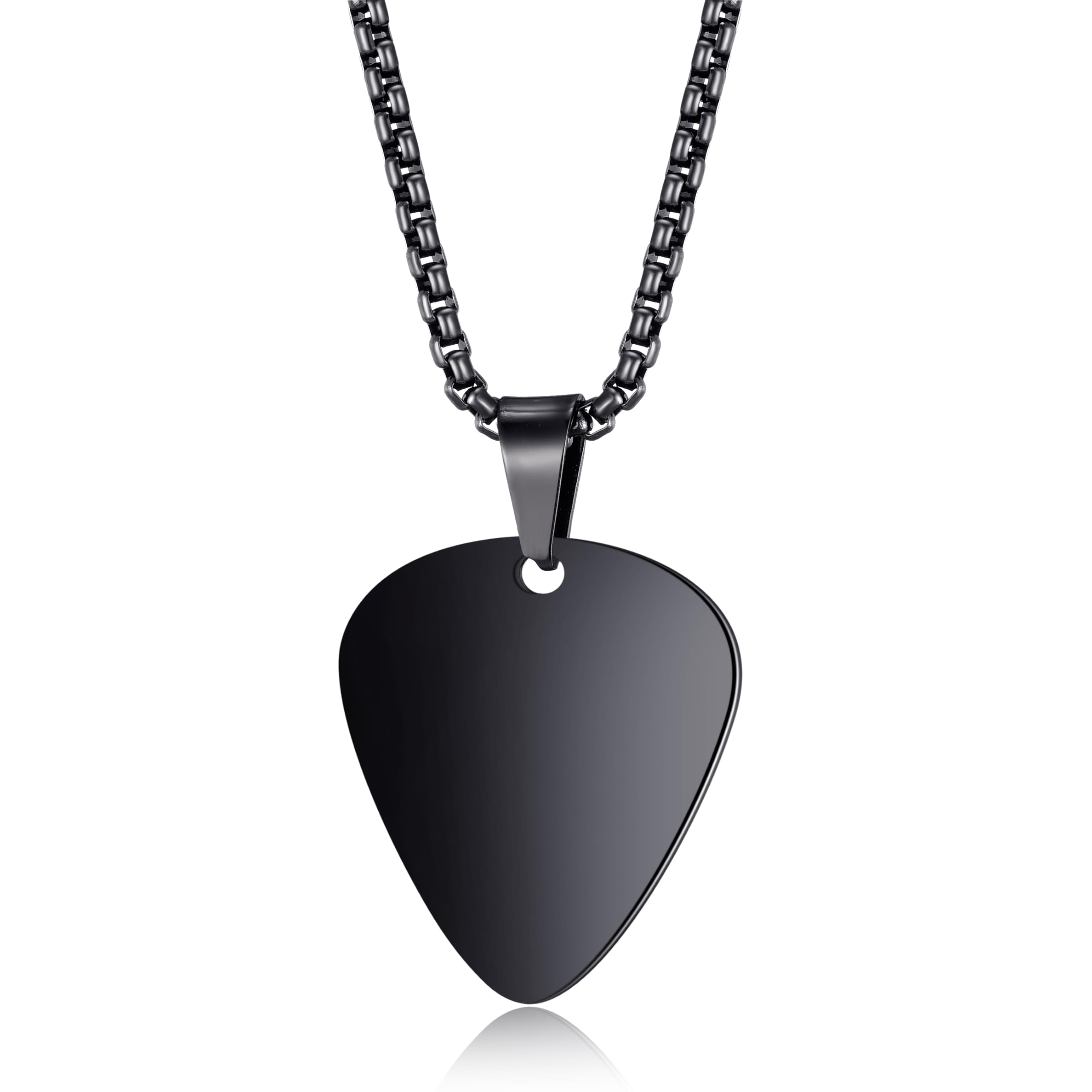 MOO&LEE Guitar Pick Necklace for Men Women Guitar Pendant 24 Inch Stainless Steel Chain, Black