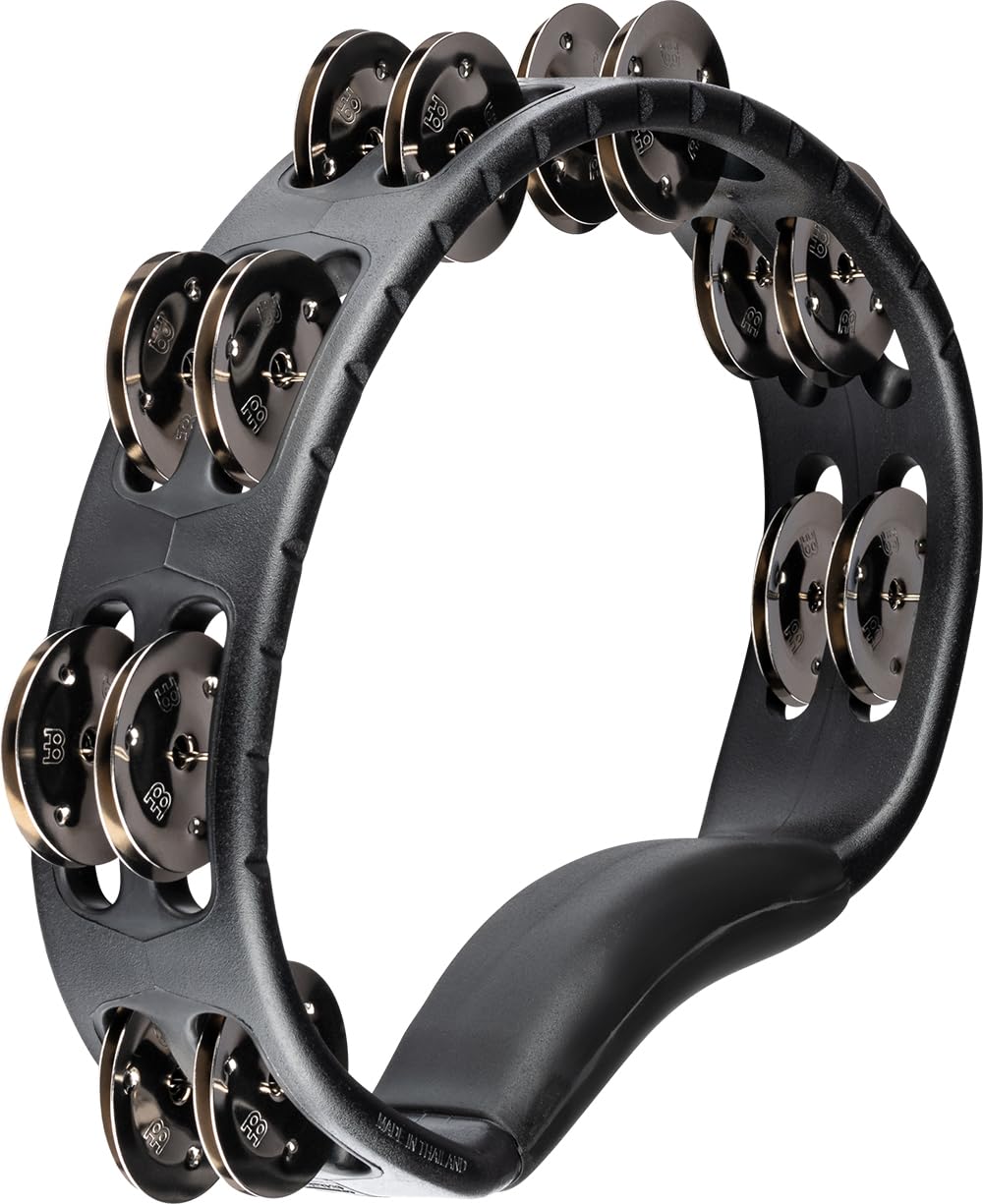 Meinl Percussion HTMT1BK Handheld ABS Plastic Tambourine with Guiro Style Frame, Single Row Steel Jingles,Black