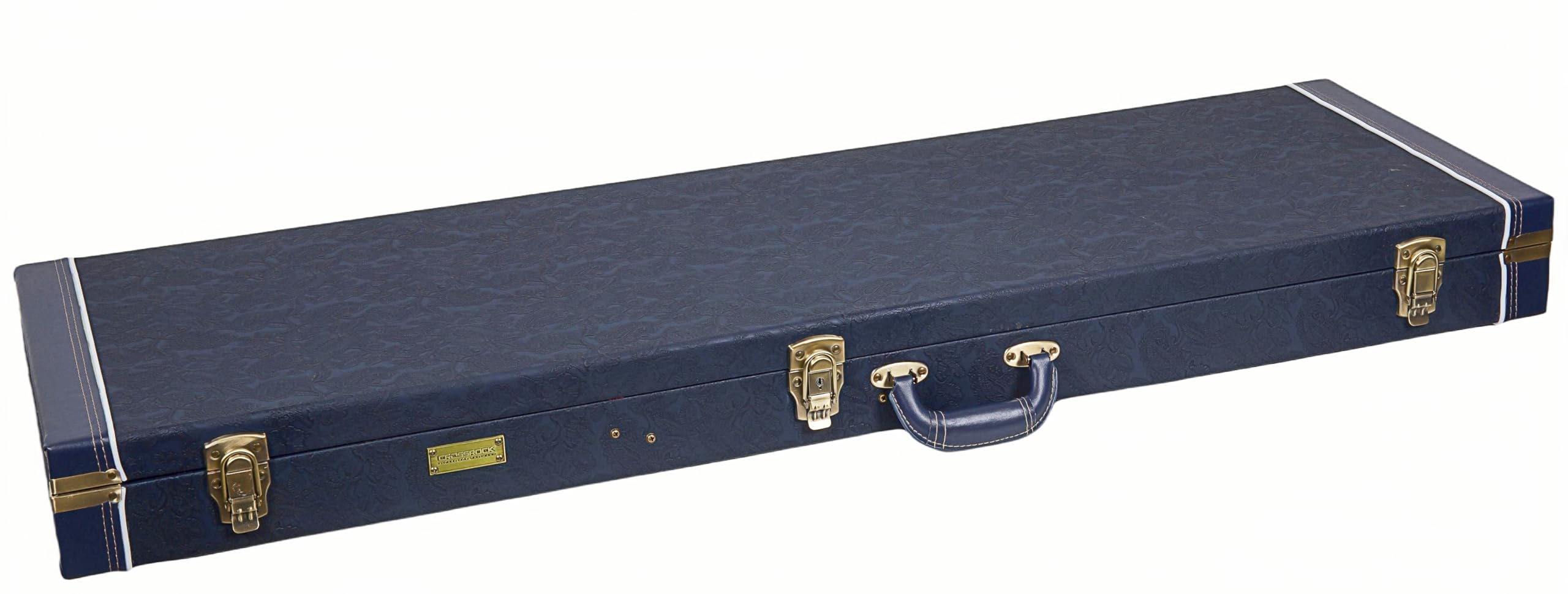 Crossrock Relief Series Bass Guitar Case for Fender Precision & Jazz | Carved Ocean Blue Finish, Deep Scarlett Velvet Interior,