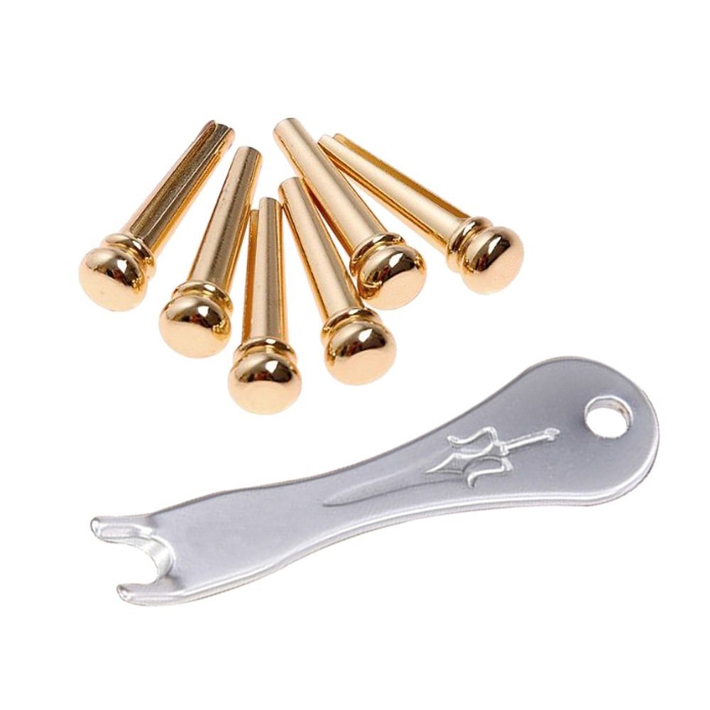Amadget Guitar Bridge Pins 6Pcs Brass Endpin For Guitar With Guitar Bridge Pin Puller