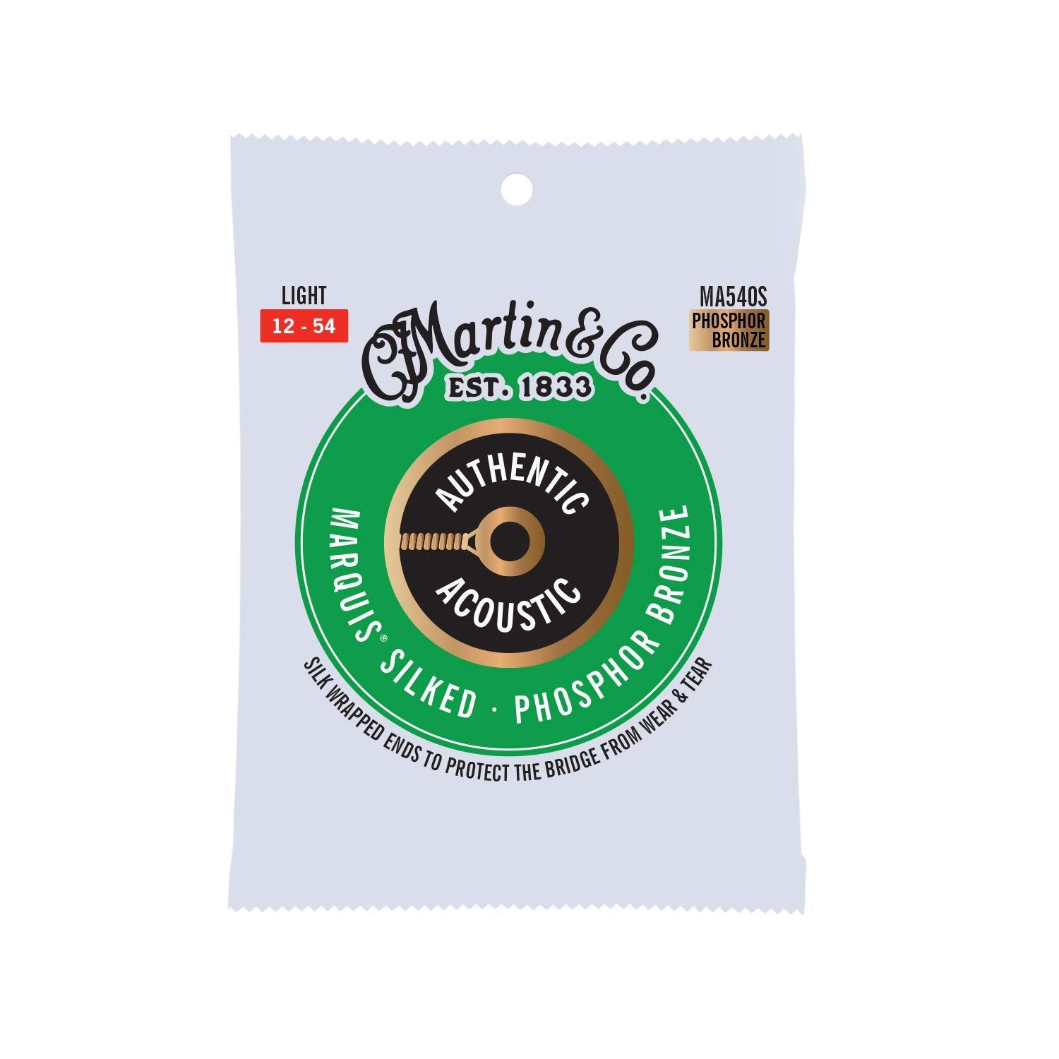 Martin Authentic Acoustic Marquis Silked Guitar Strings - Phosphor Bronze, Light Gauge | Warm, Balanced Tone with Bridge Protect