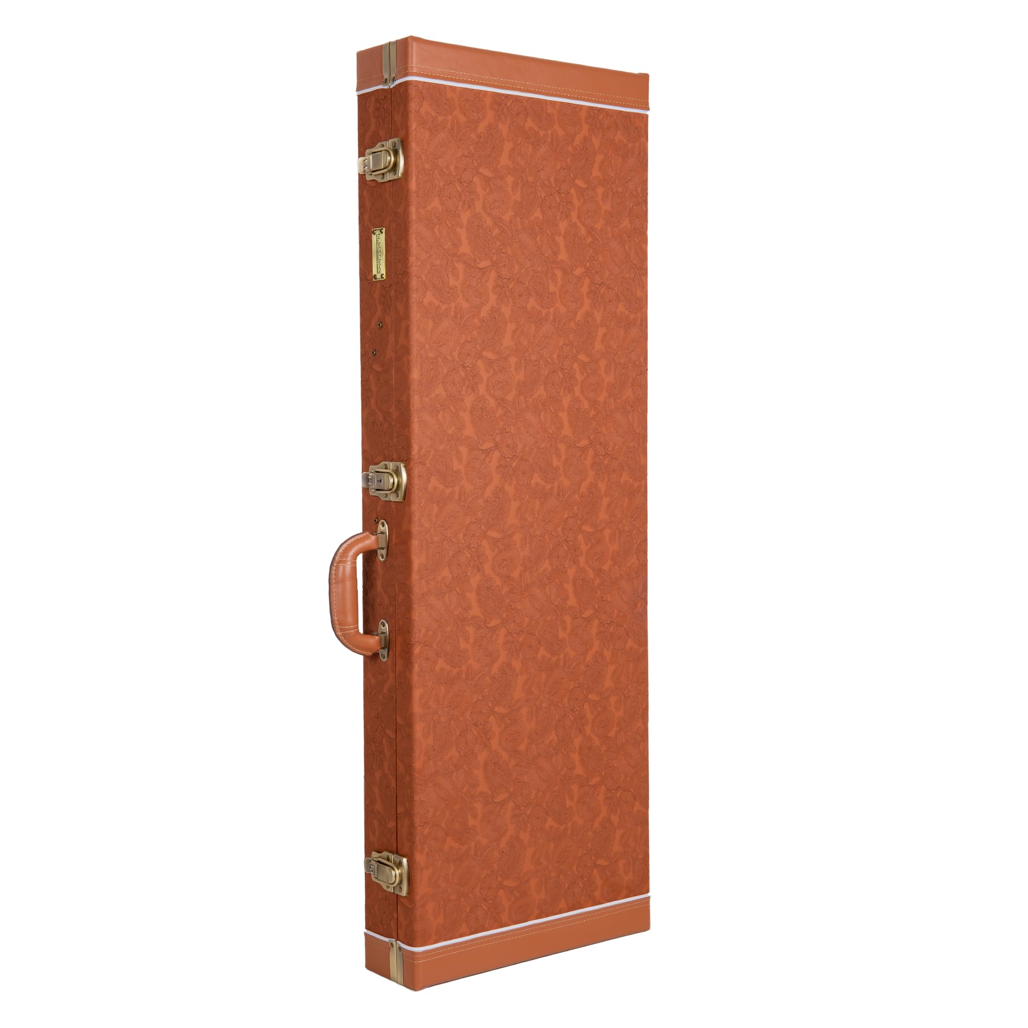 Crossrock Relief Series Electric Guitar Case for Strat & Tele | Carved Red Wood Finish, Ivory Plush Interior, Lock - Premium Woo