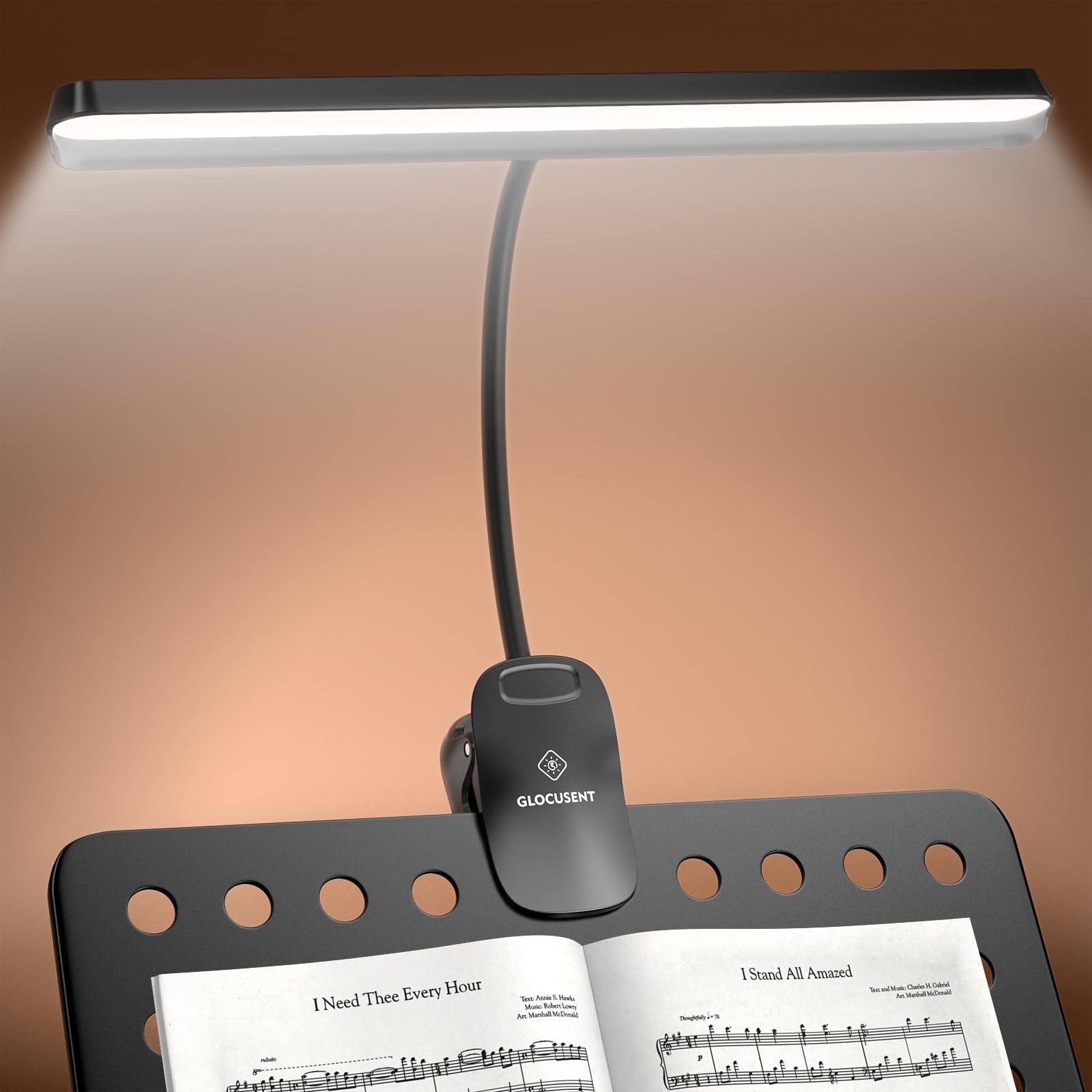 Glocusent 81 LED Music Stand Light, Super Bright & Eye Caring, 3 Color & 5 Brightness Piano Lamp with Shield, Rechargeable Long 