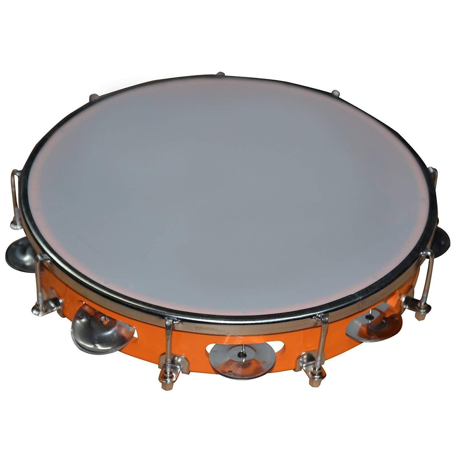 Sai Musicals Tambourine/Kanjira/Dafali Hand Percussion Musical Instrument Fibre Daffli - Suffron - With Head