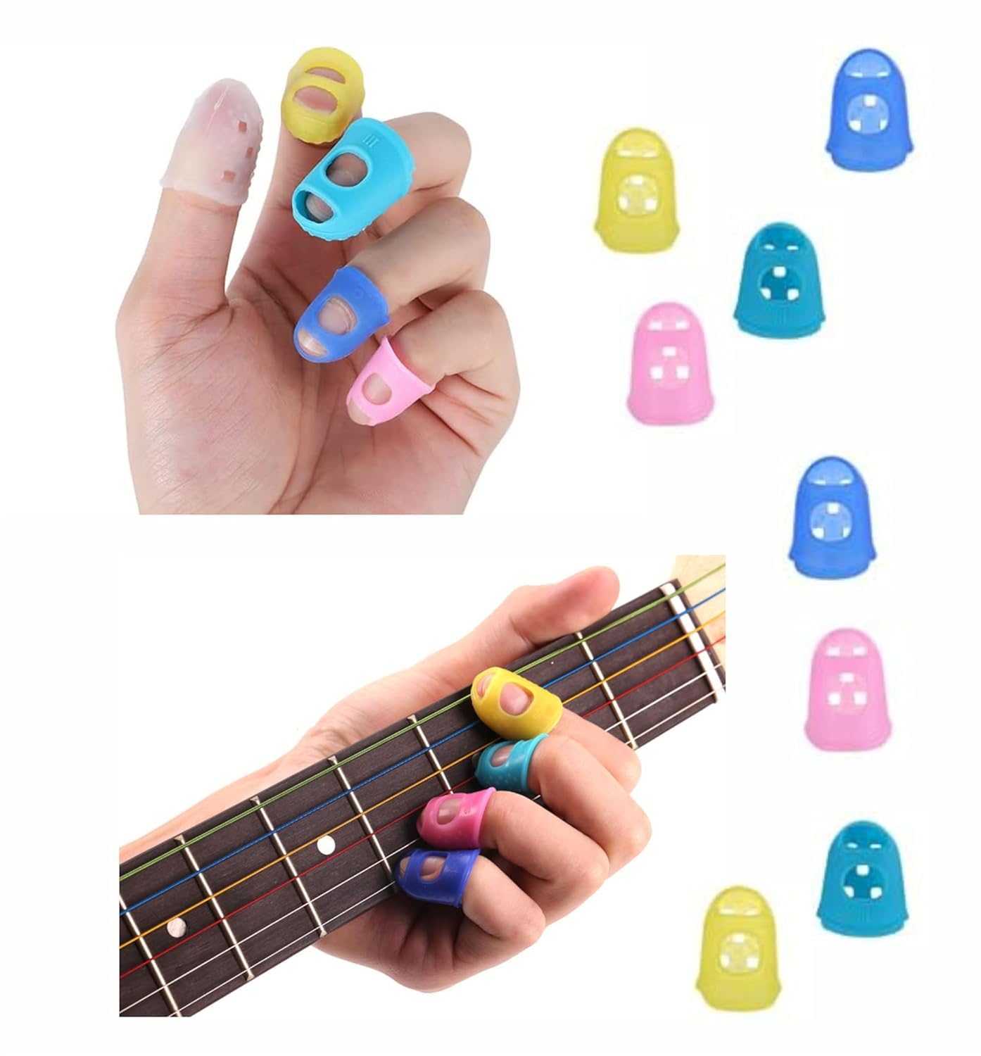 Finger Sleeve Silicone Guitar Strings Thumb Bass Picks Finger Tip Protector Plectrum Safety Anti-Scalding - 5 Colors Rubber Supp