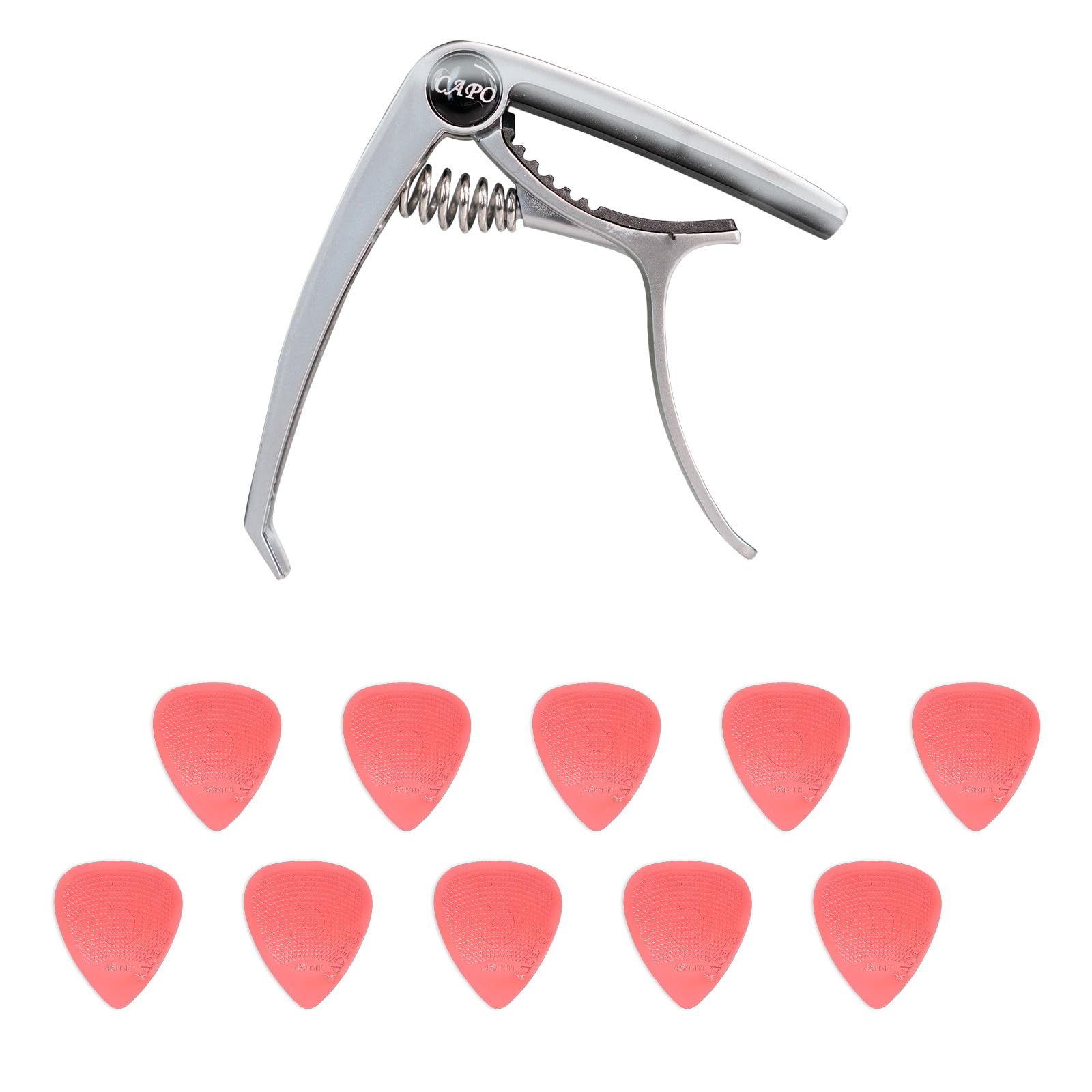 Kadence Guitar Metal Capo And 10 Picks Combo - Capo With Bridge Pin Remover And 10 Anti Slip 0.48Mm Plectrums With Hostile Grip