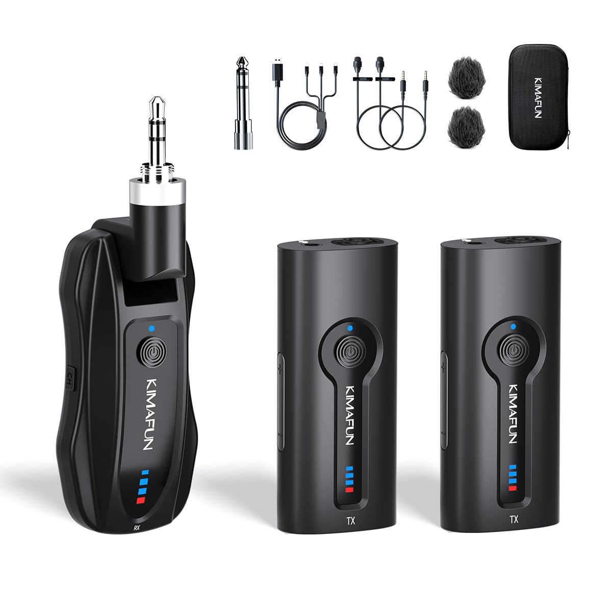 KIMAFUN Dual Wireless Microphone System, Compact Lavalier Laple Mic for Speaker, Camera, Teacher, G70-1(2TX1RX)