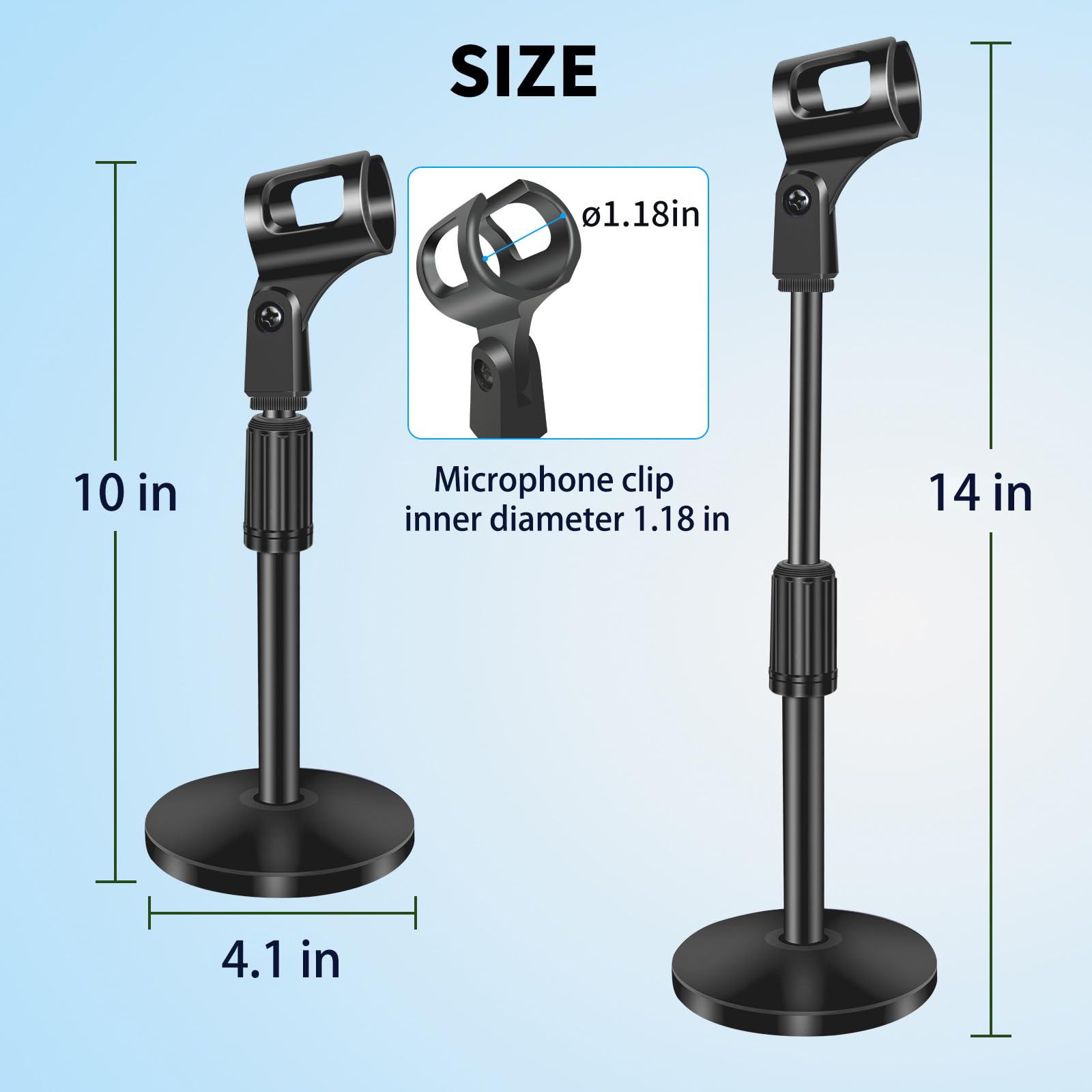 Small Desk Mic stand, Microphone Stand Desktop Adjustable Steel Table Mic Stand with Microphone Clip for Blue Yeti Snowball 10 I