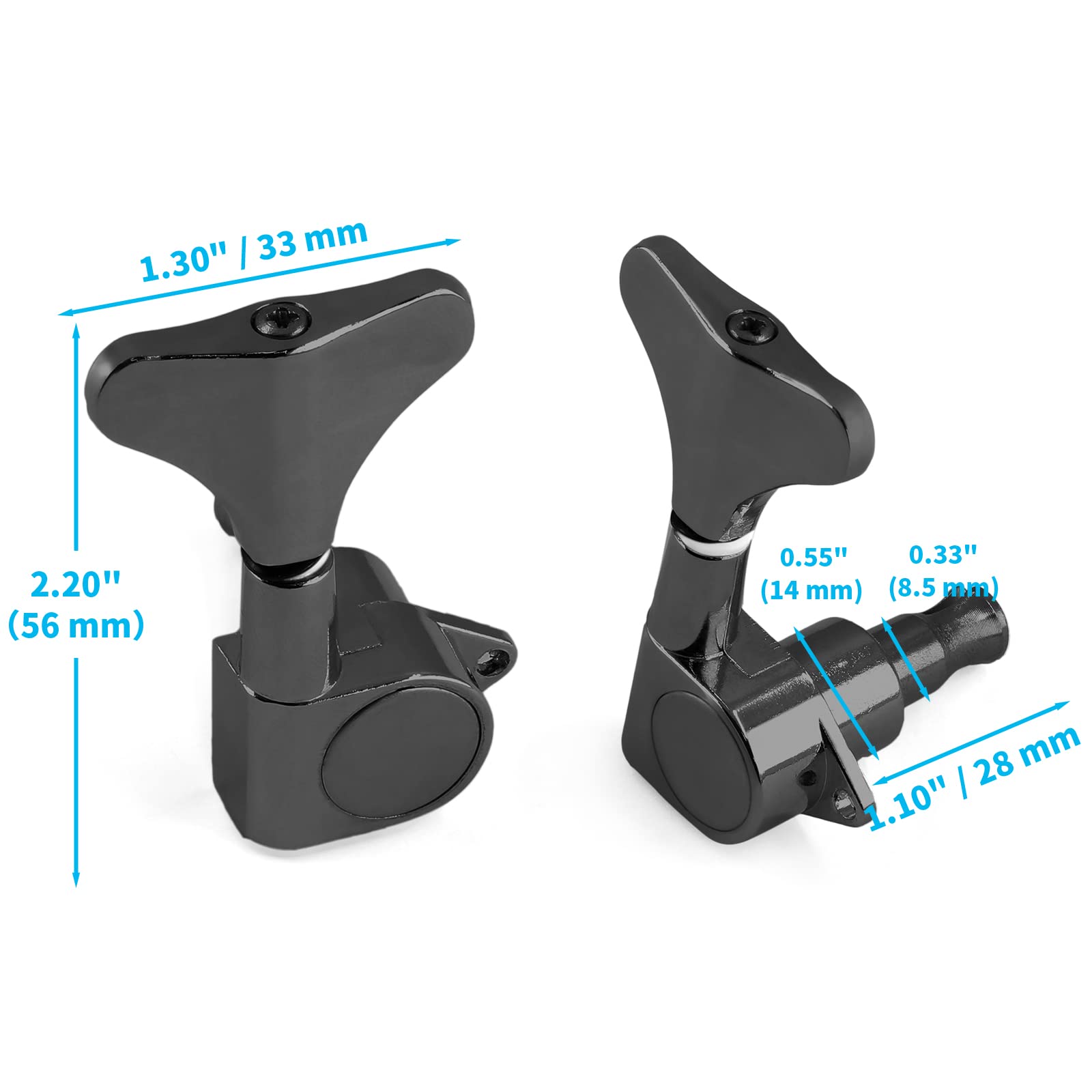 Jiozermi Black Sealed Guitar Tuners Pegs, 2L+2R String Tuning Pegs Keys Machine Heads Set Guitar Replacement Parts for 4 String