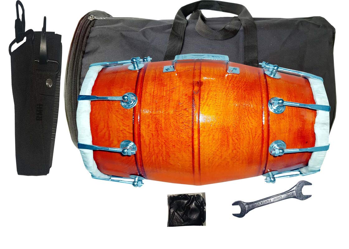Gt Manufacturers Wooden Musical Dholak Instrument Drum Nuts & Bolt With Full Tool Kit (Orange)