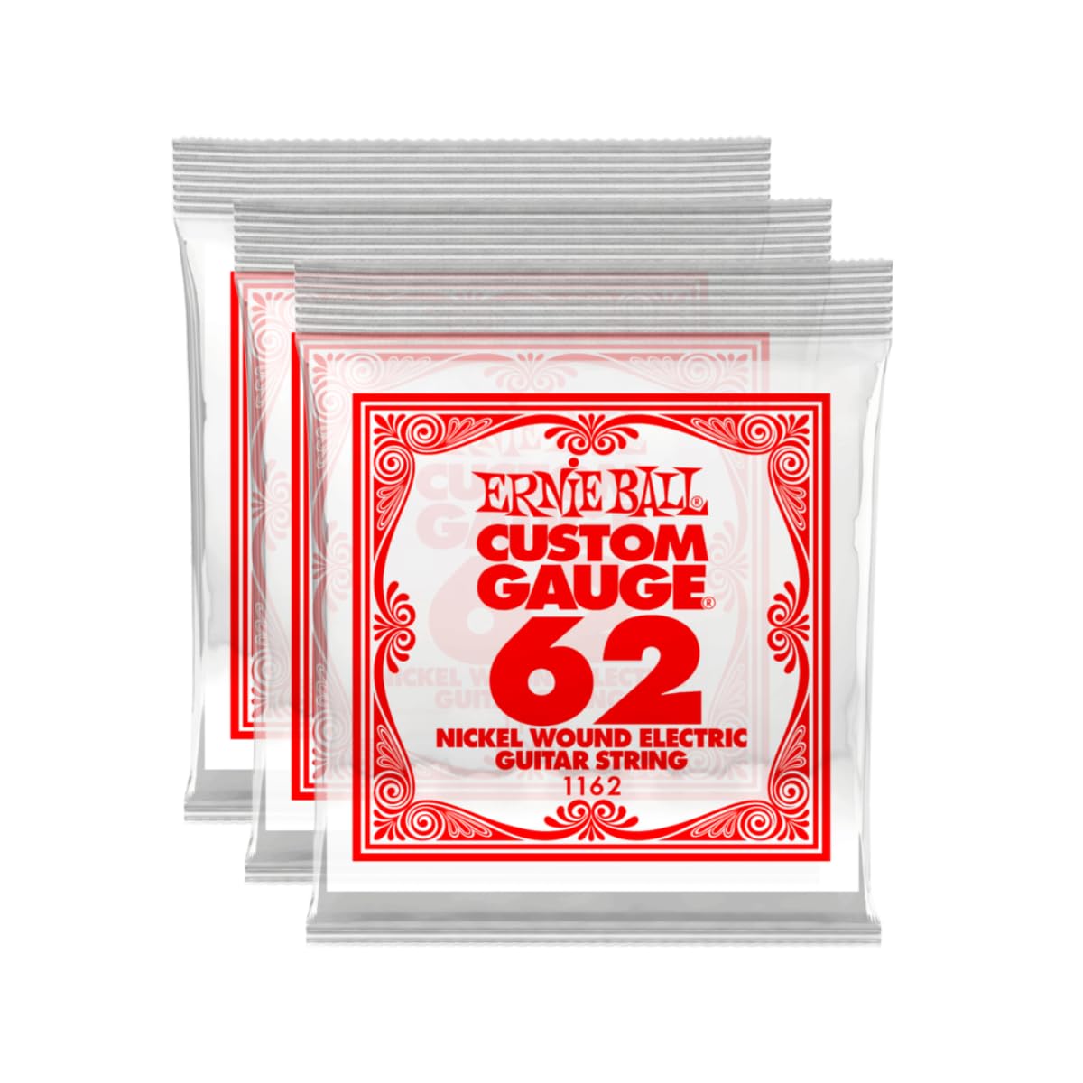 Ernie Ball Nickel Wound Single Guitar Strings 3-Pack .062 3-Pack