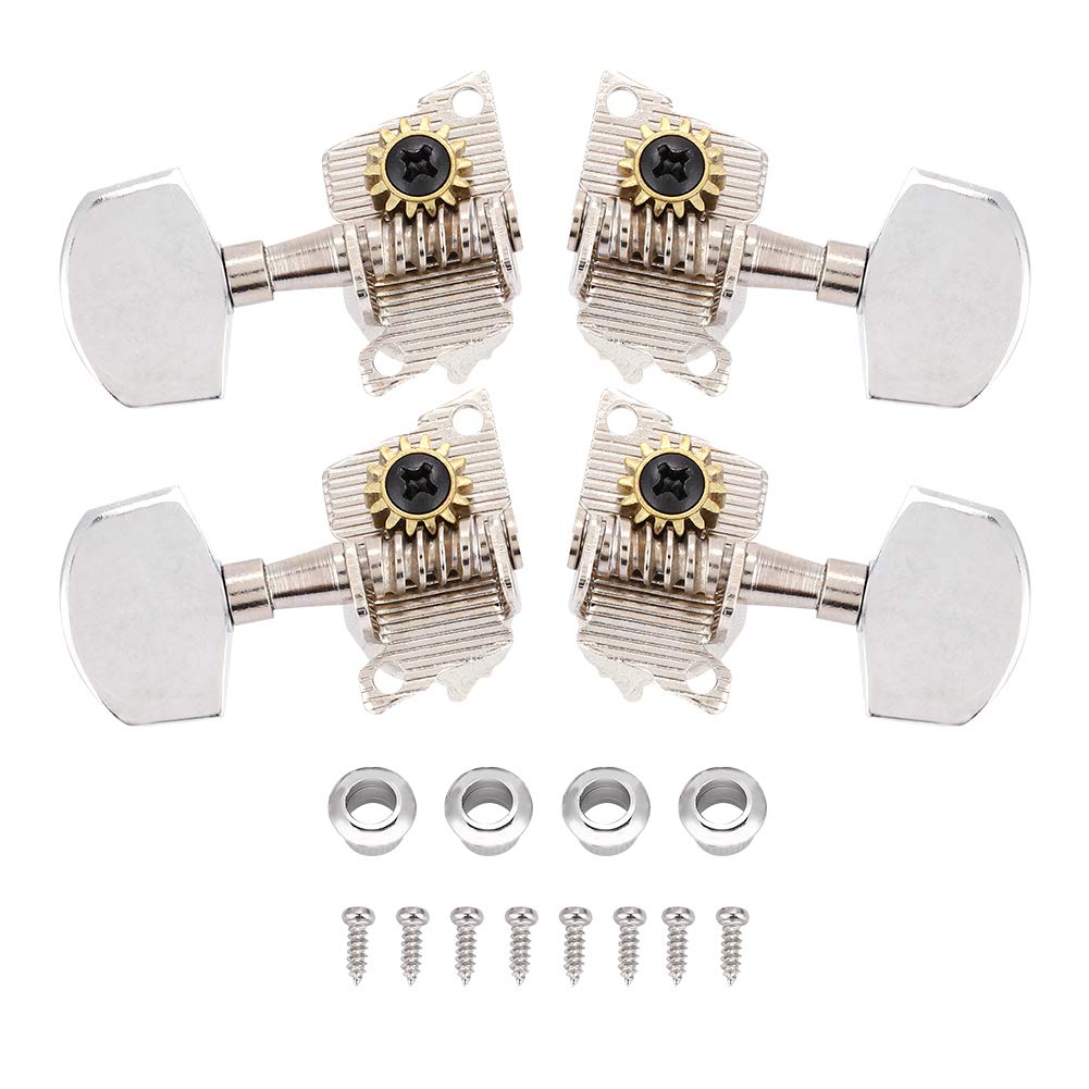 Bnineteenteam 2L2R Ukulele Tuning Peg,Silver Classical Style Machine Head Ukulele Diy Parts With Mounting Screws