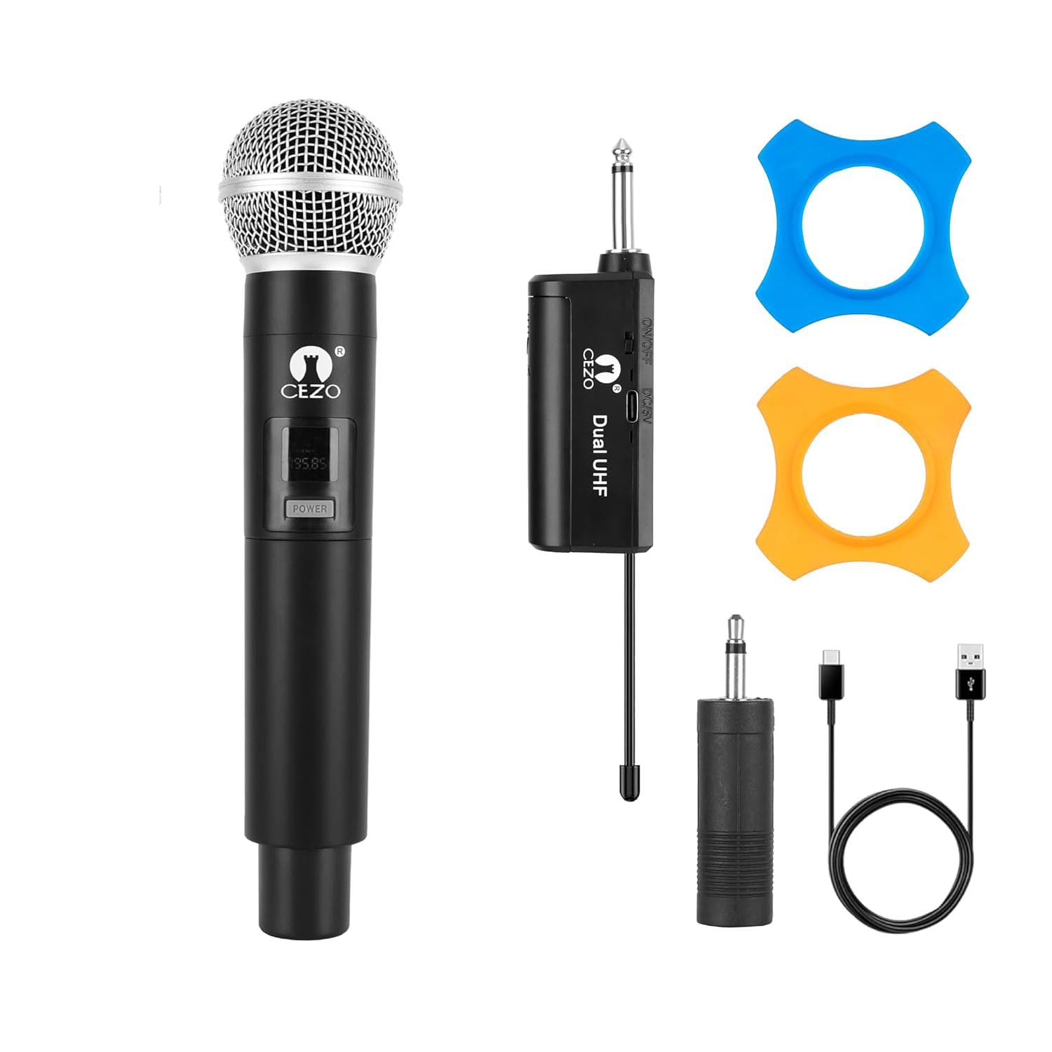 Cezo Cordless Mic For Singing Uhf Wireless Microphone With Receiver, 1/4Output, For Karaoke, Church, Speech, Wedding, Party Sing