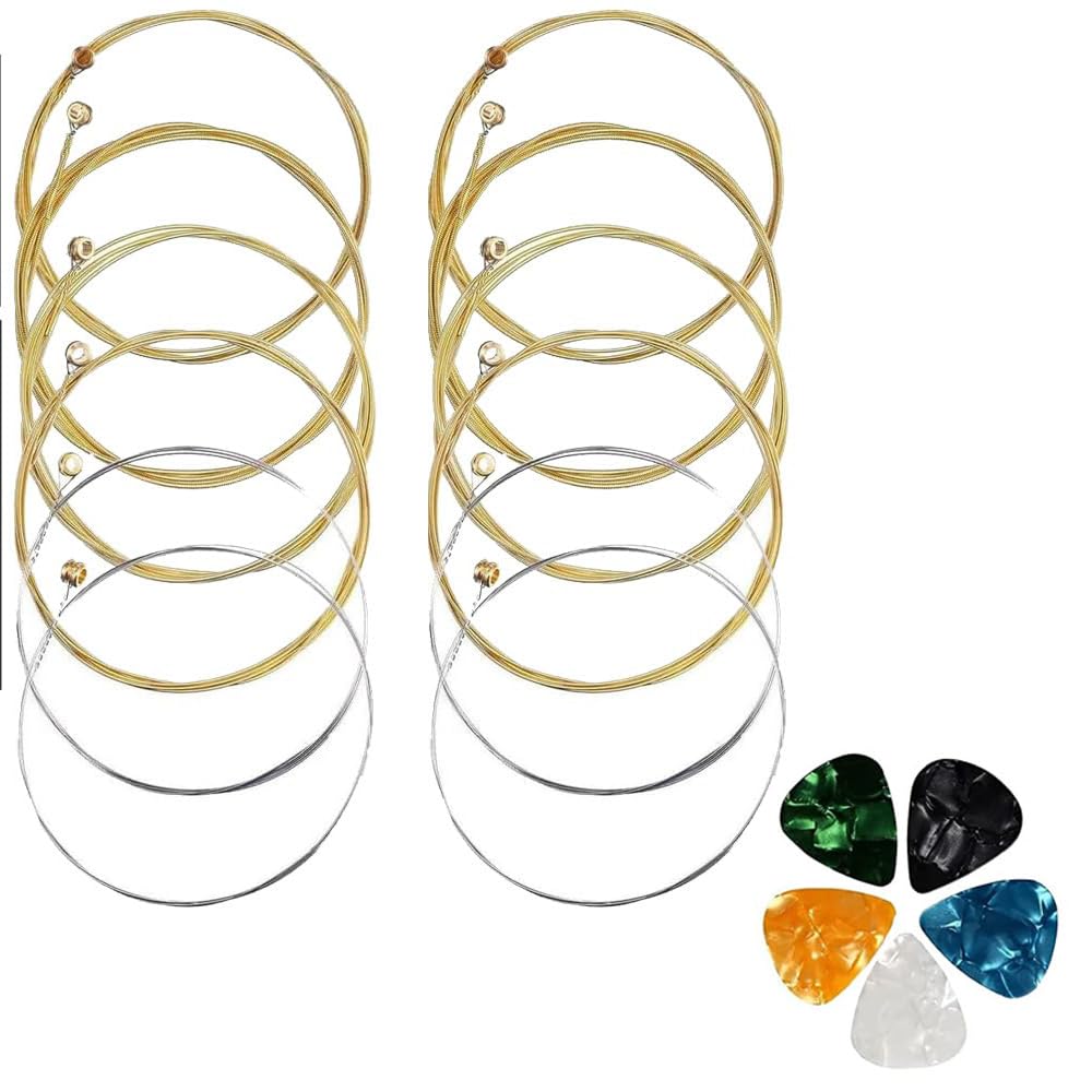 Imaginea Acoustic Guitar String Set With 5 Picks | Stainless Steel Replacement Strings | Guitar Accessories (Pack Of 2)