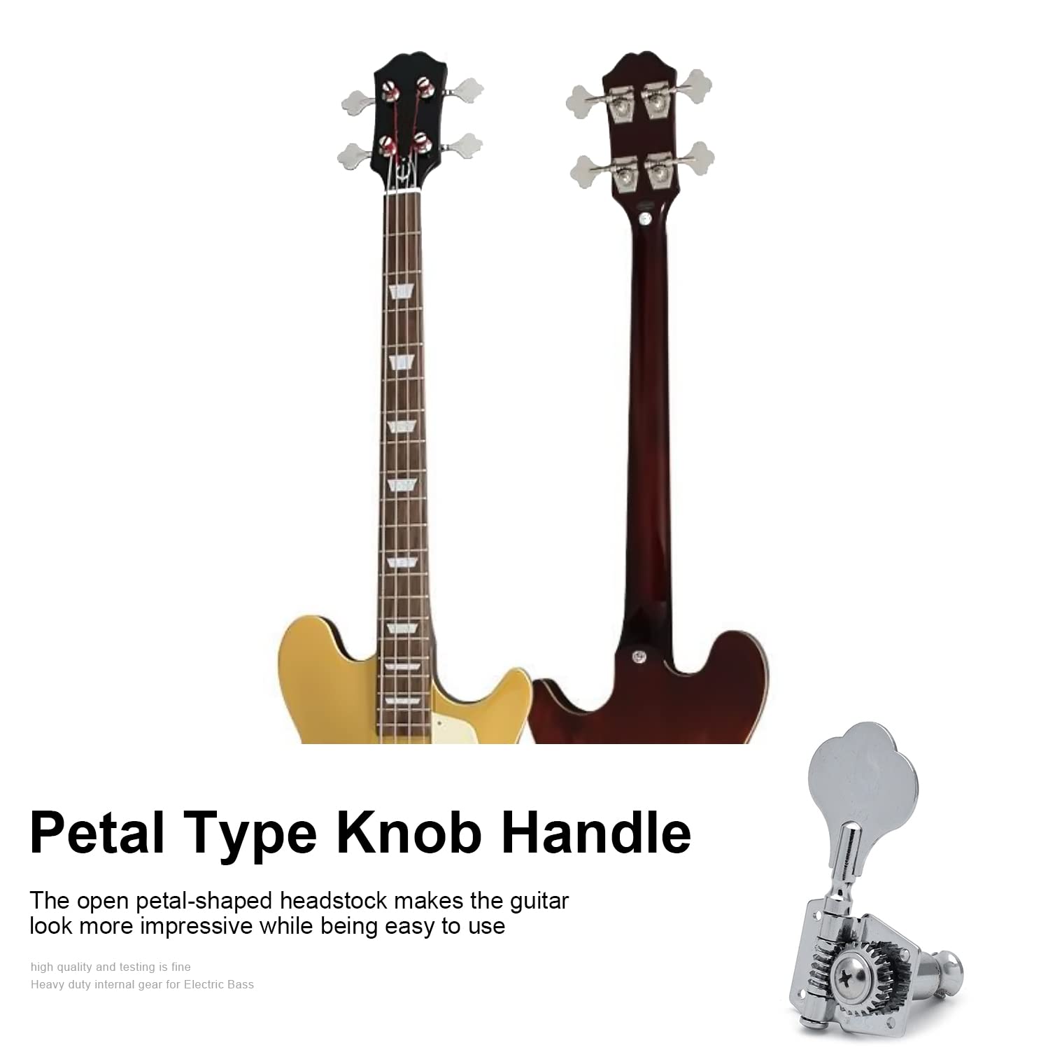 MAXCHEER Guitar Bass Tuners (2 Left + 2 Right) Bass Guitar Tuning Keys,1:24 Ratio Headstock Sealed Machine Head Replacement for