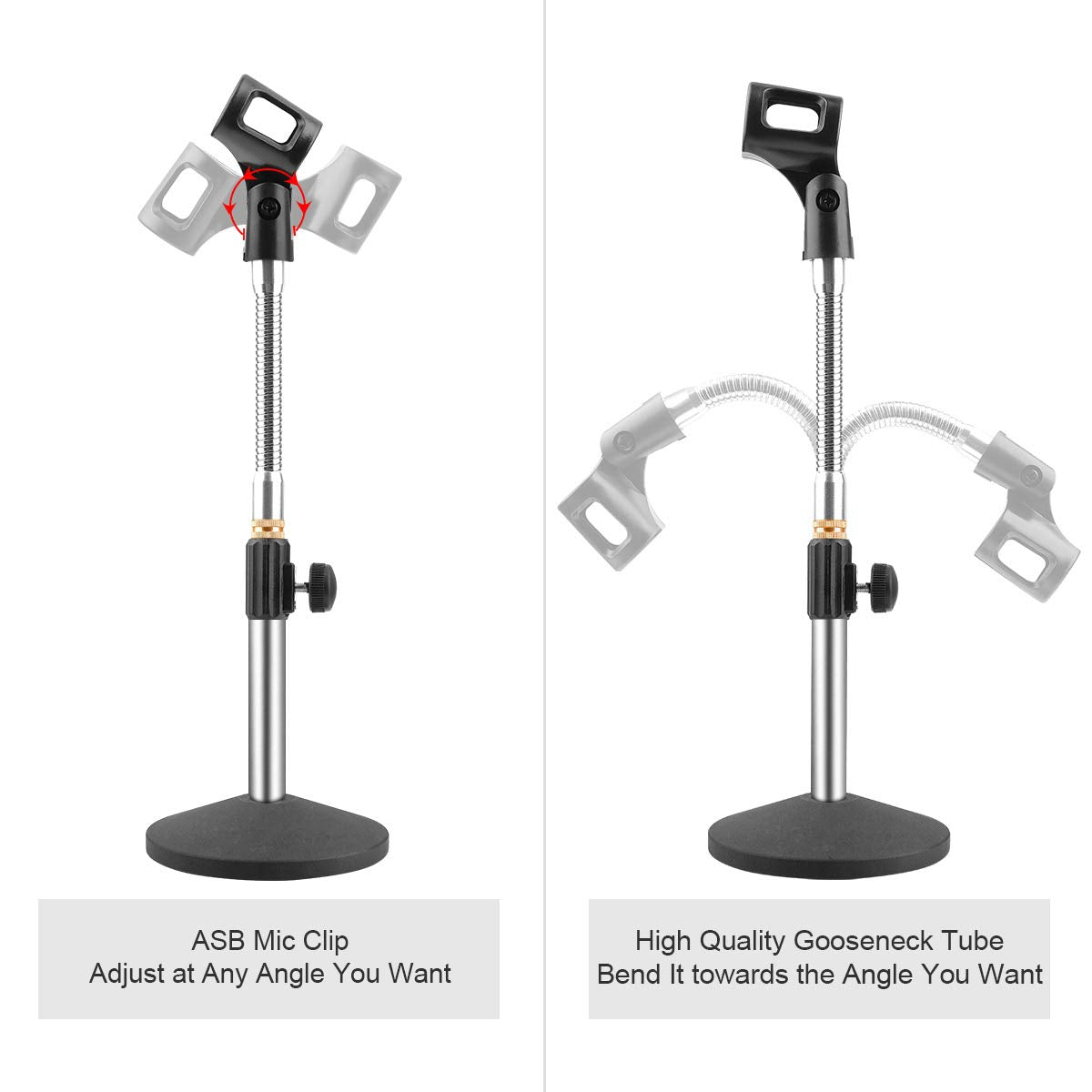 Eison Microphone Stand Desk Mic Stand Desktop Microphone Stand Adjustable Tabletop Microphone Stand with Gooseneck Mic Clip 5/8