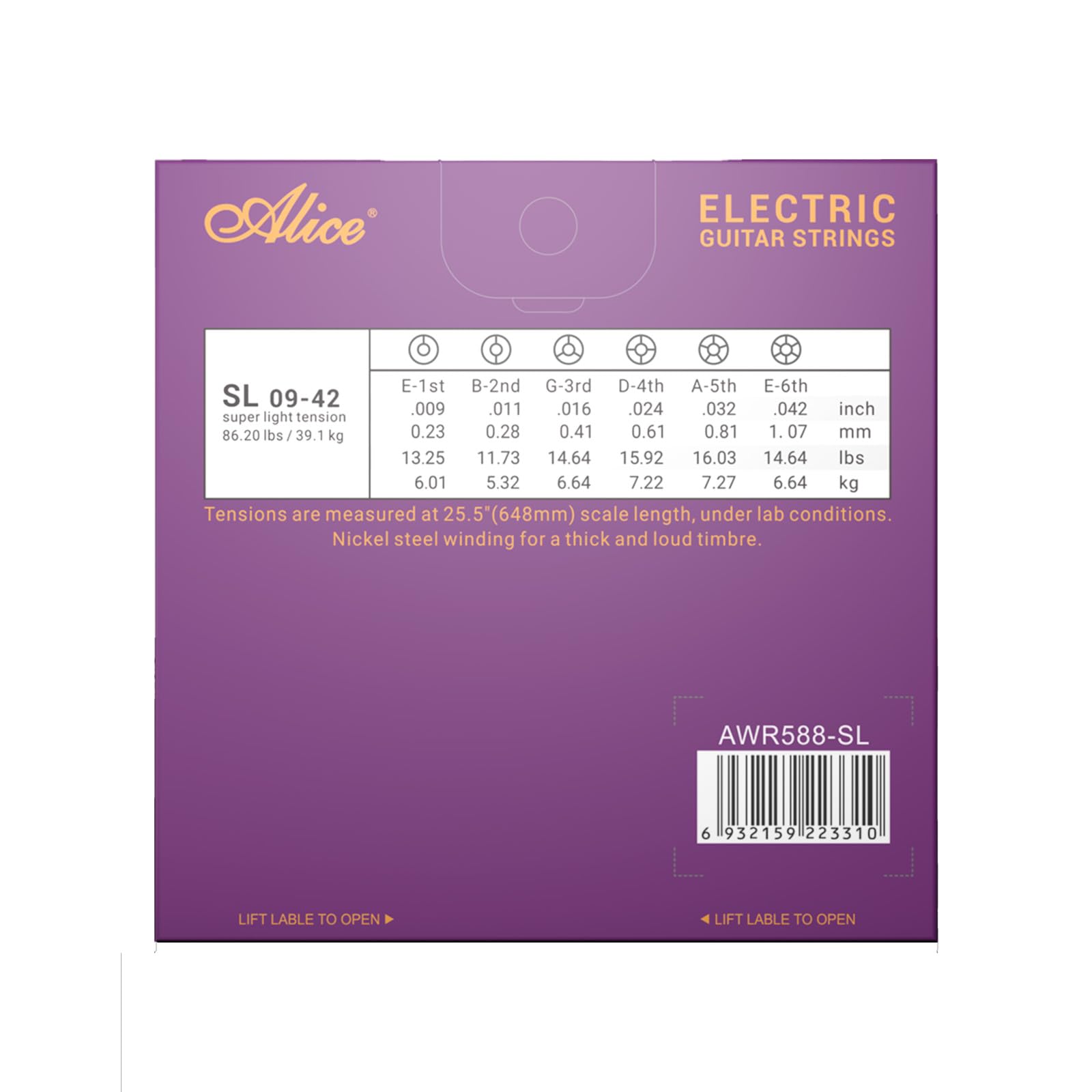 Alice Electric Guitar Strings, Alloy Steel and Nickel Steel Winding Guitar Strings with Ball End, Smooth Feel and Bright Tone, S