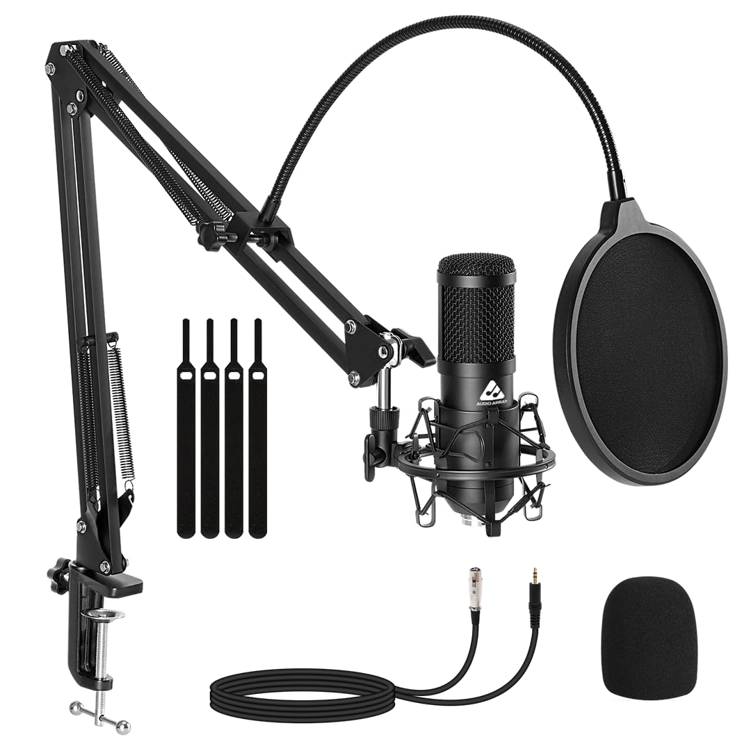 Audio Array Am-C43 Xlr To 3.5Mm Professional Condenser Microphone Kit | Boom Arm, 2M Cable & Foam Filter | Compatible With Audio