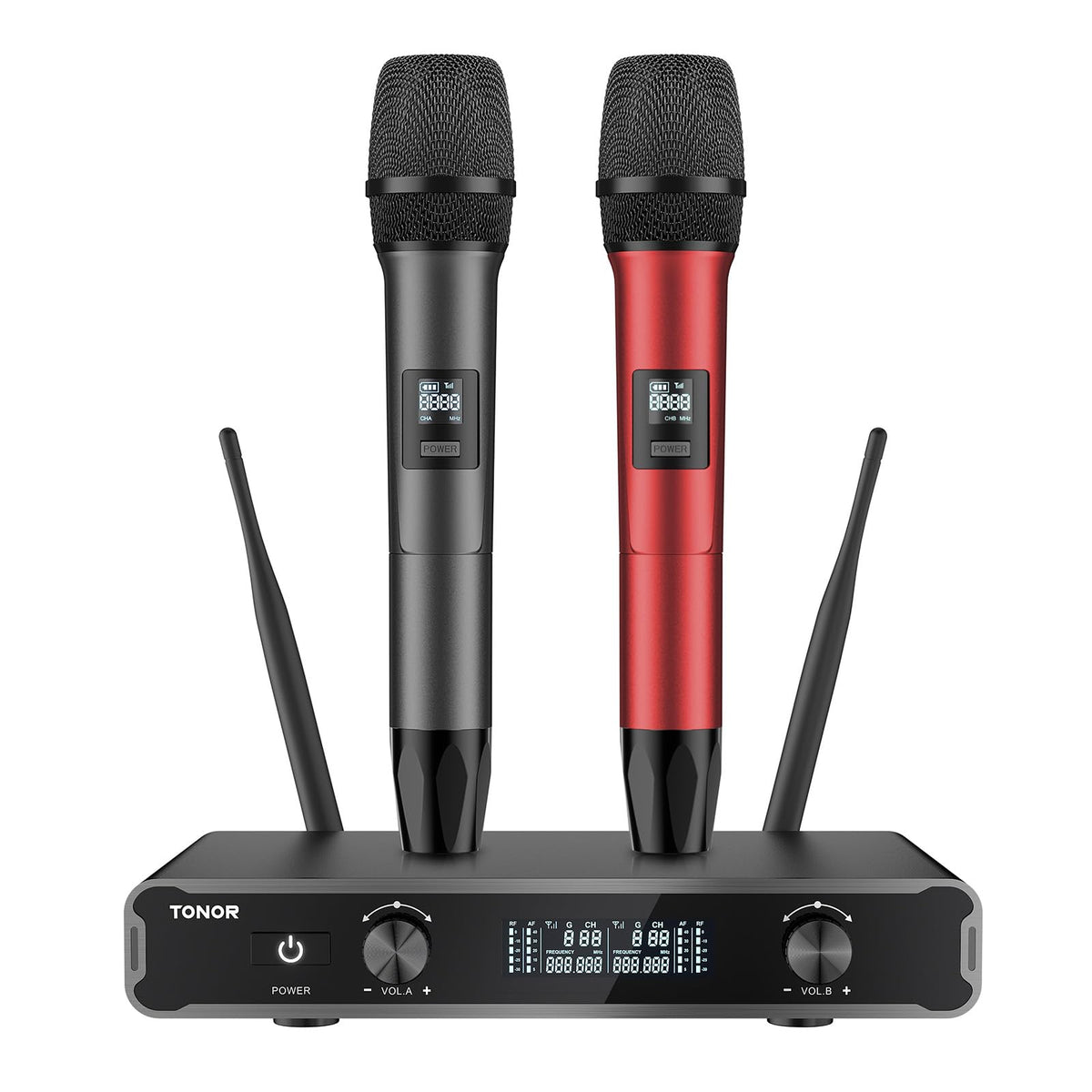 Tonor Wireless Microphone Systems, Dual 2X15 Adjustbale Uhf Channels Micro Kit, Metal Handheld Dynamic Singing Mic 200Ft With Re