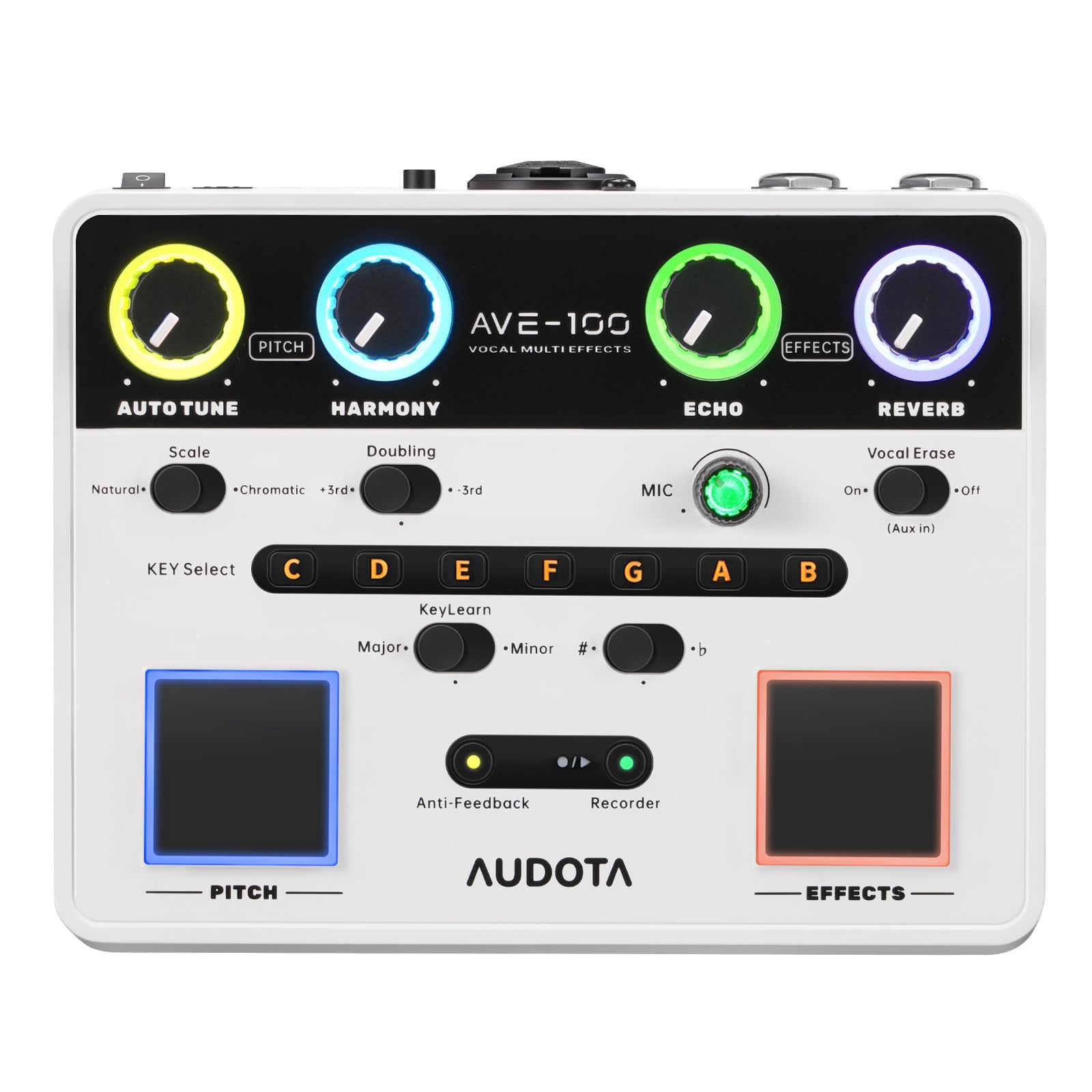 AUDOTA AVE-100 Multi-Effect Vocal Processor - Triple Intelligent Loop Cancellation, OTG Audio Interface for Singers, Podcasters,