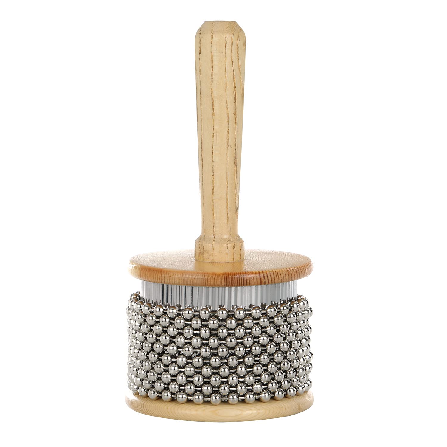 Heysland Wooden Cabasa Percussion Musical Instrument Metal Beaded Chain and Cylinder Pop Hand Shaker for Band Music Education 3.