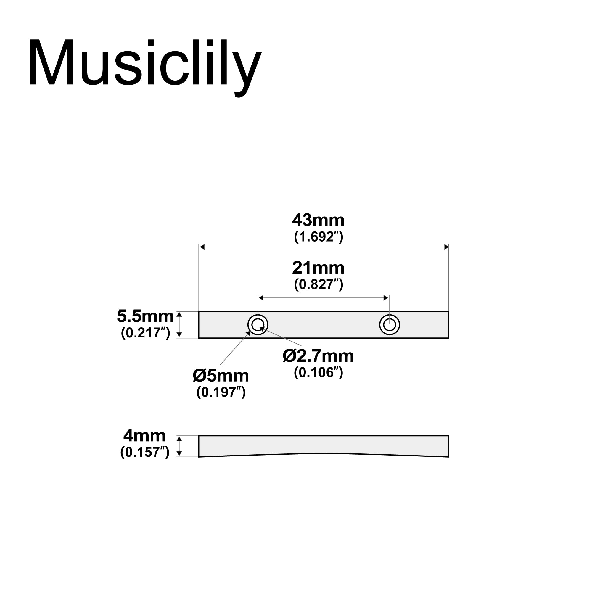 Musiclily Pro 43mm Brass Bass String Retainer Bar for 4-String Electric Bass, Chrome