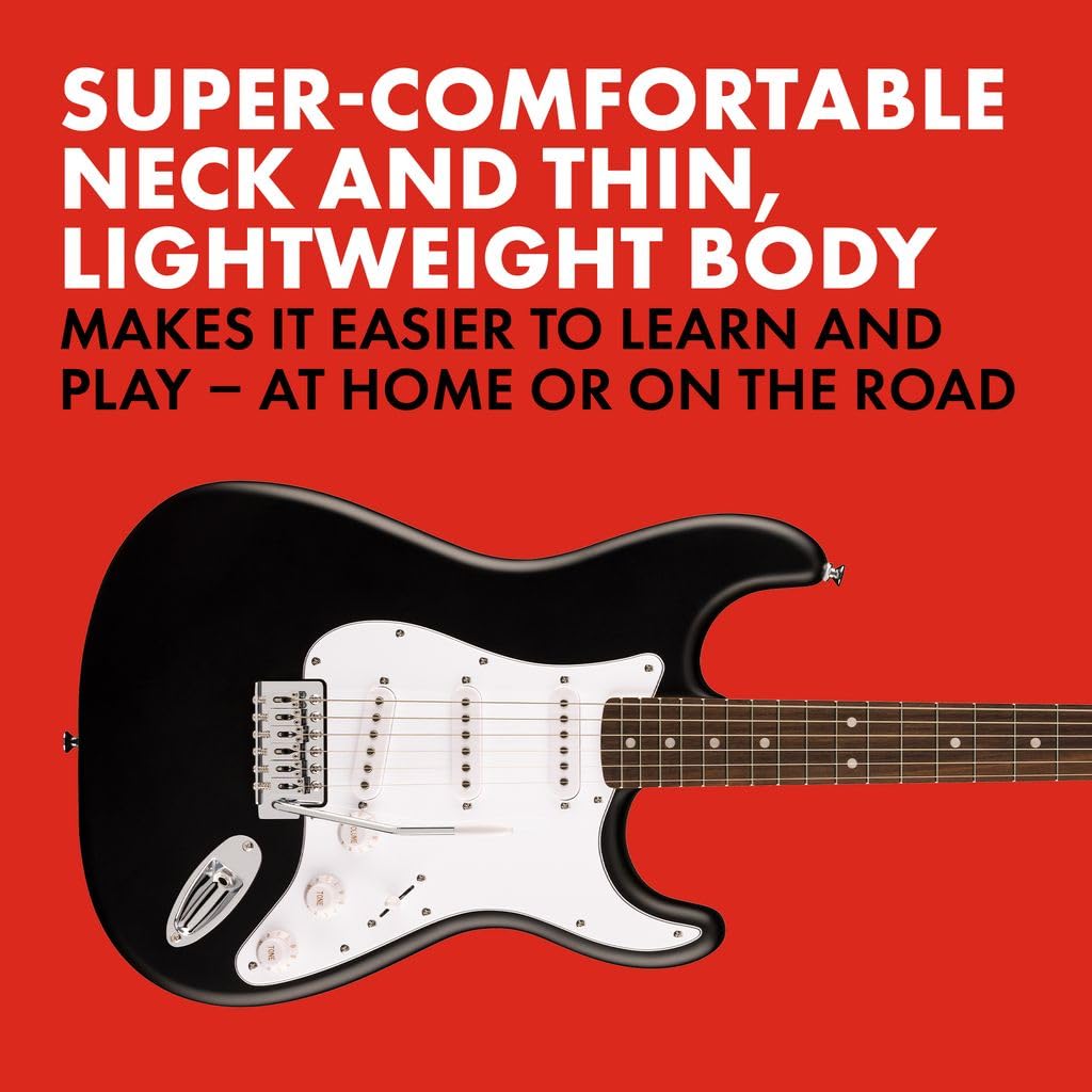 Fender Squier Debut Series Stratocaster Electric Guitar, Beginner Guitar, with 2-Year Warranty, Includes Free Lessons, Black wit