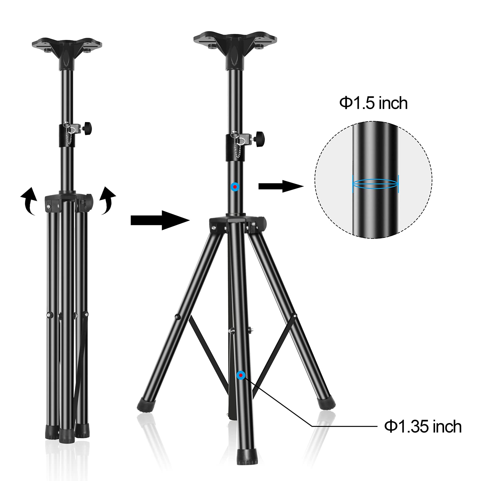 EMART PA Speaker Stands Pair, Adjustable Height Professional Heavy Duty DJ Tripod with Mounting Bracket and Carrying Bag, Extend