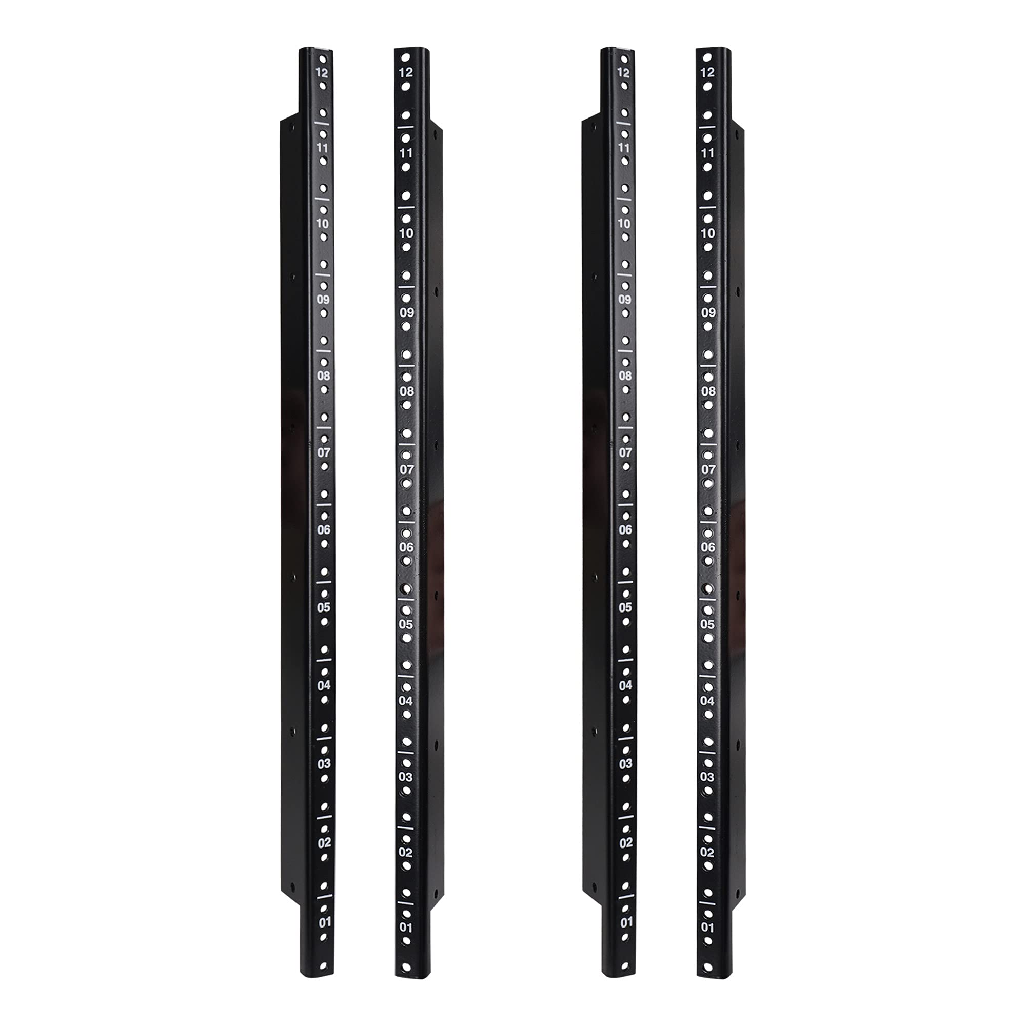 Sound Town 4-Pack 12U Steel Rack Rails, with Black Powder Coated Finish and Screws (ST-RR-12UX2)