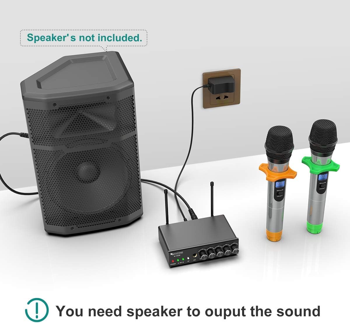 FIFINE UHF Dual Channel Wireless Handheld Microphone, Easy-to-use Karaoke Wireless Microphone System-K036