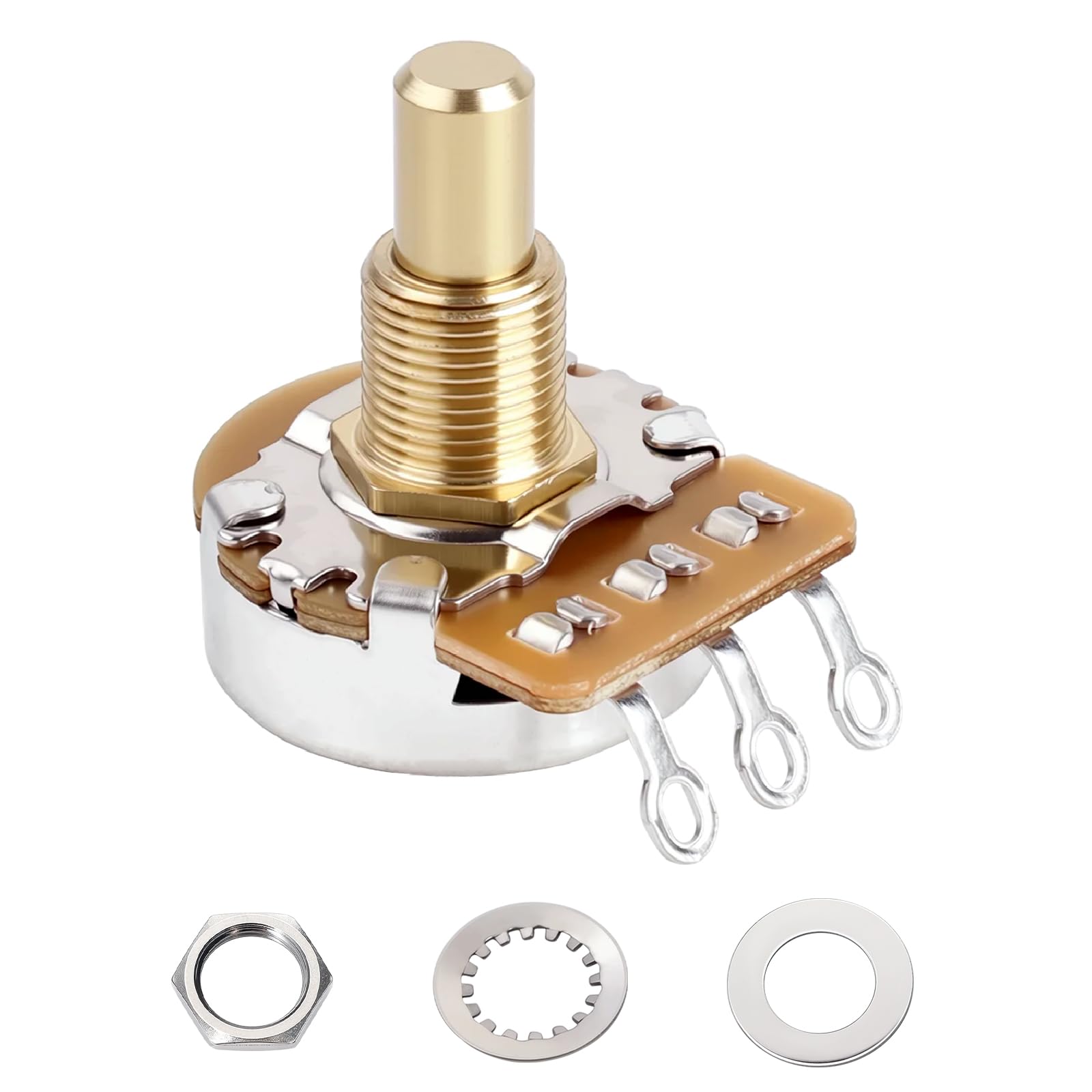 Banworks Brass B250K Imperial 3/8 Thread Full Sized Solid Shaft Pots Long Shaft (19mm Length) Linear Taper Electric Guitar Poten